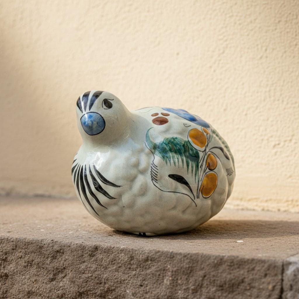 Vintage Tonala Pottery Quail Figurine Hand Painted Mexican Folk Art Bird Sculpture