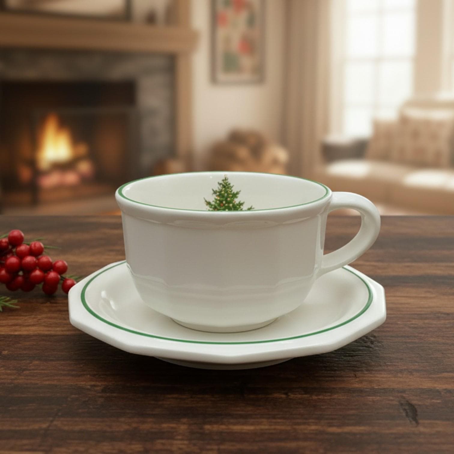 Pfaltzgraff Christmas Heritage Cup & Saucer | Rare Castle USA Made | Vintage Holiday Stoneware