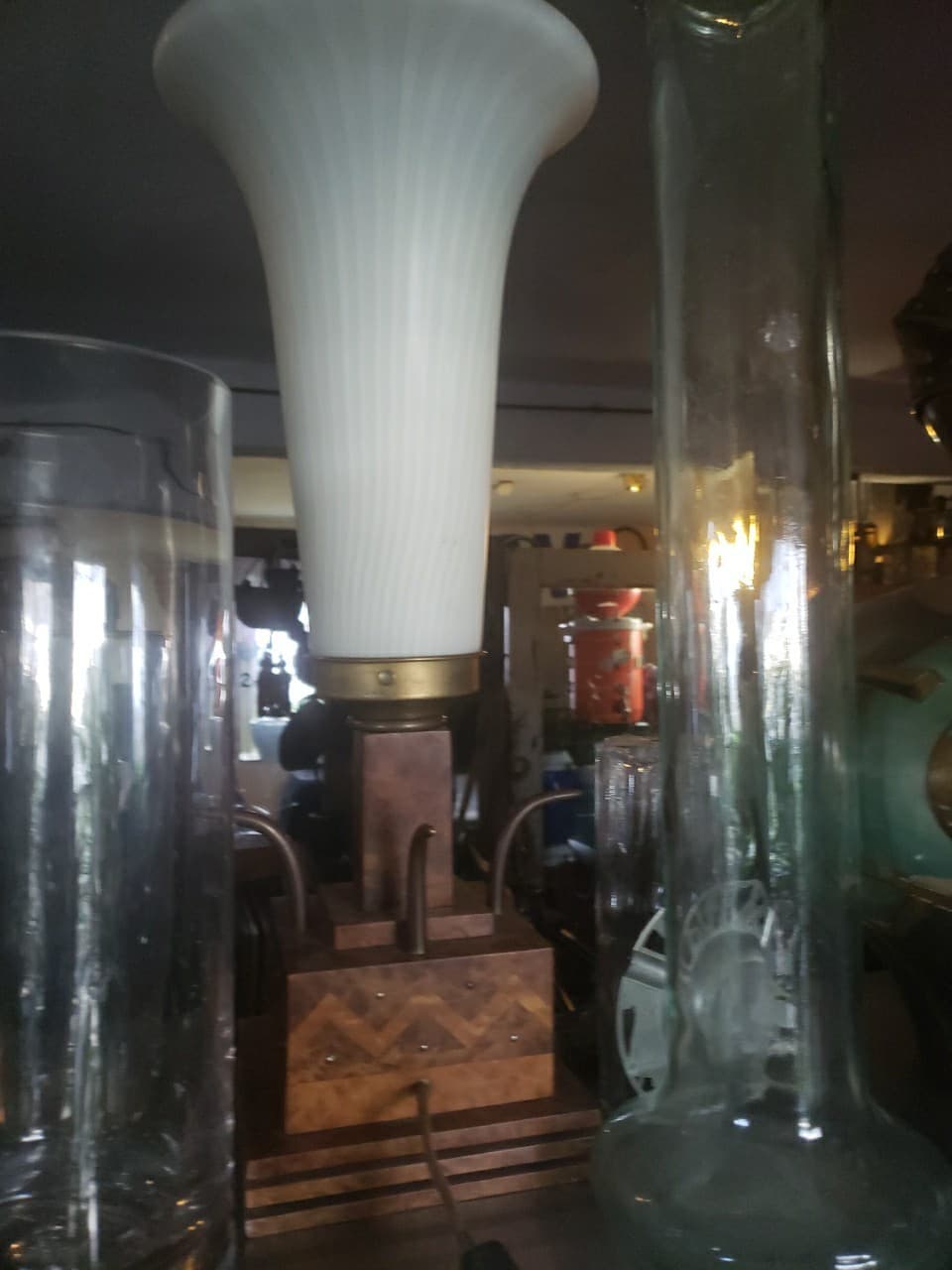 Rosenberger Vintage Lamp, Wood Grained Glass Shade