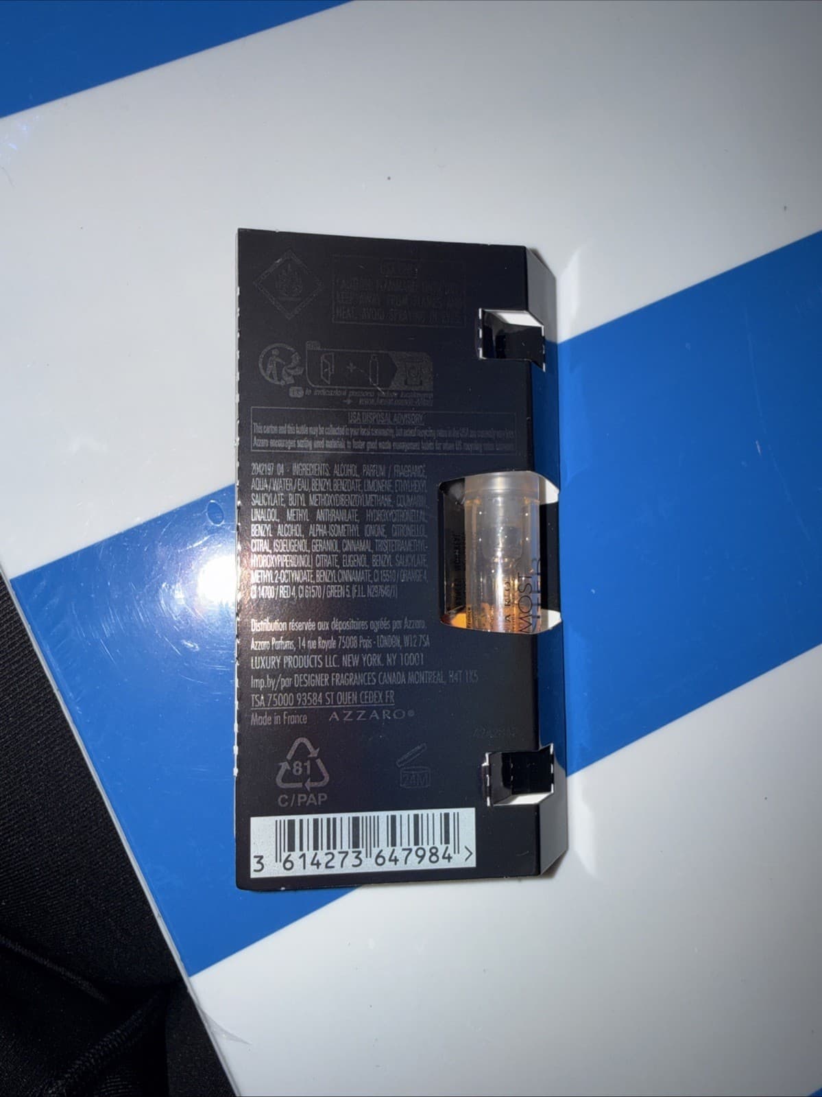 1 Sample Vial AZZARO THE MOST WANTED for Men 0.04 oz 1.2 ml Parfum Spray ON CARD