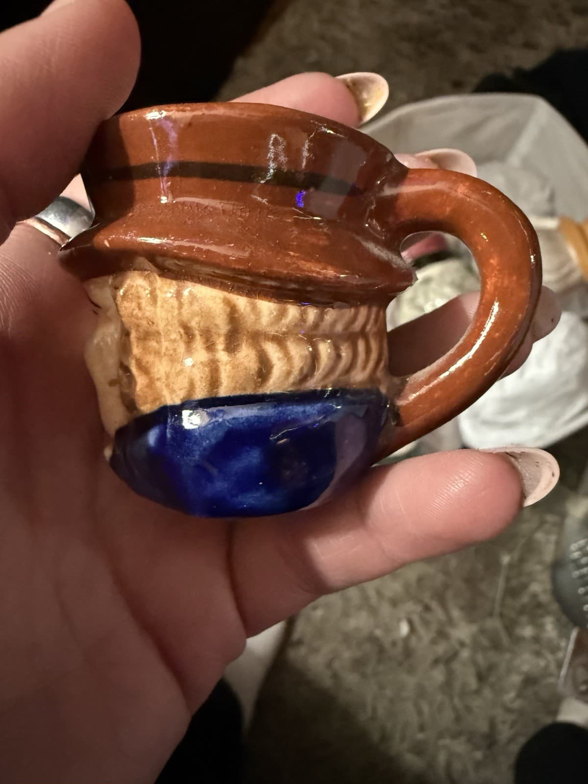 Vintage miniature tiny mug colonial man With glasses creamer pitcher
