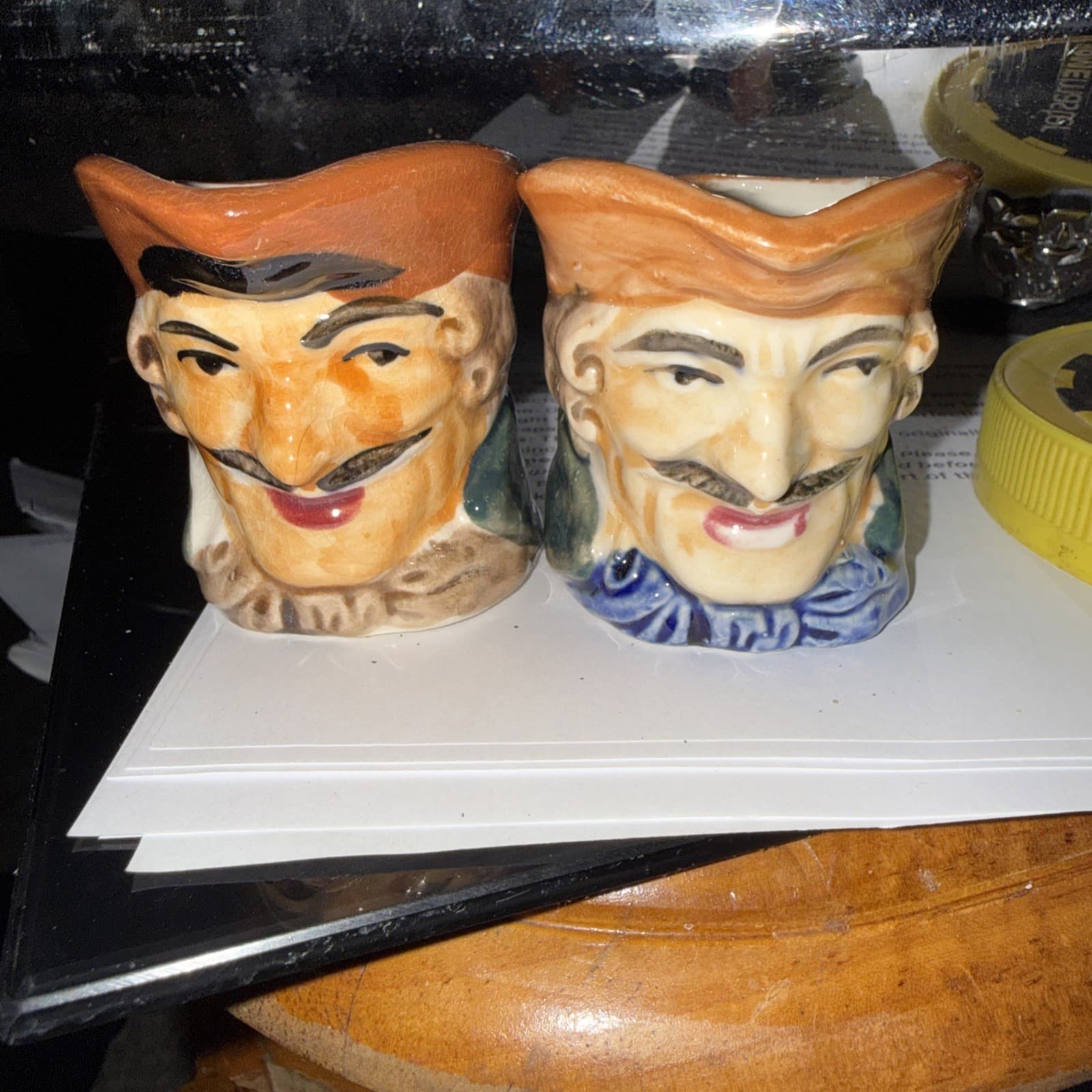 Vintage Toby Style Character Jug Or Mug Mustache With Hat Man Set Of 2