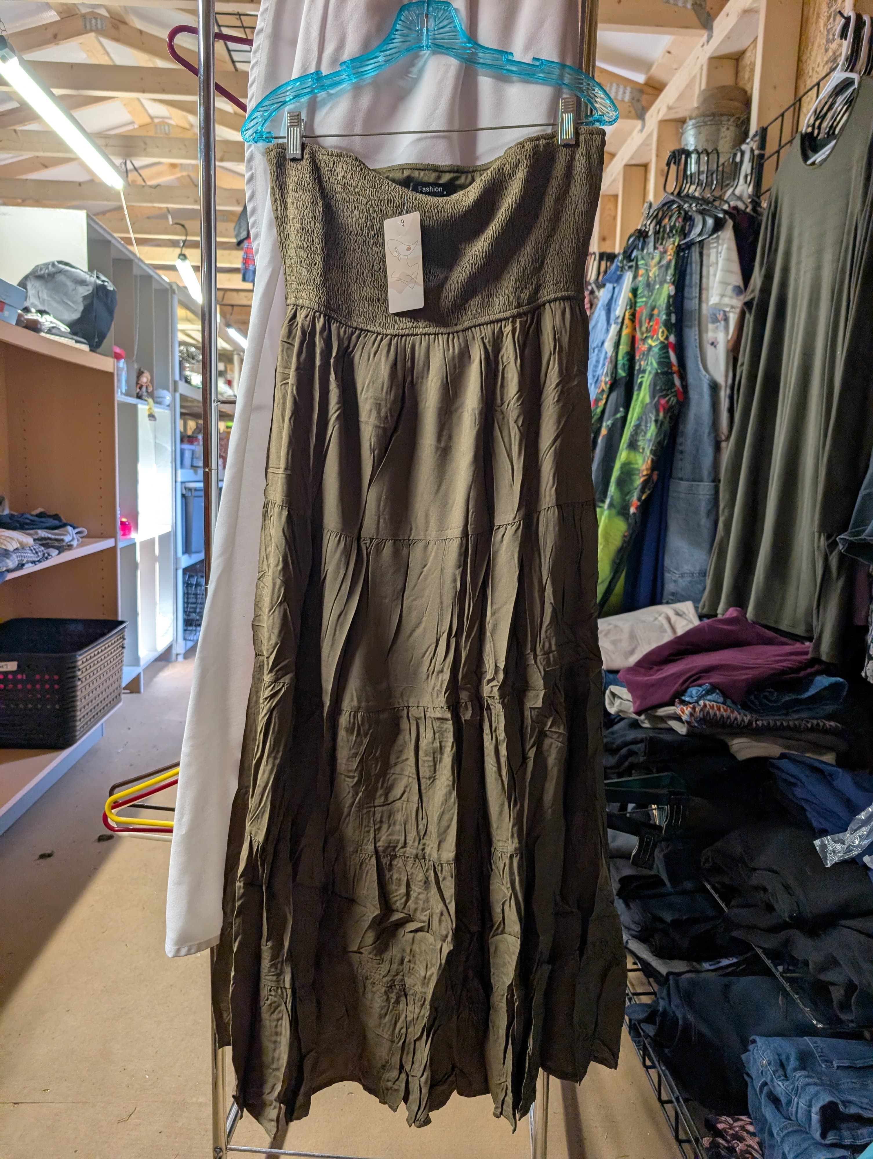 Women's Smocked Olive Green Dress