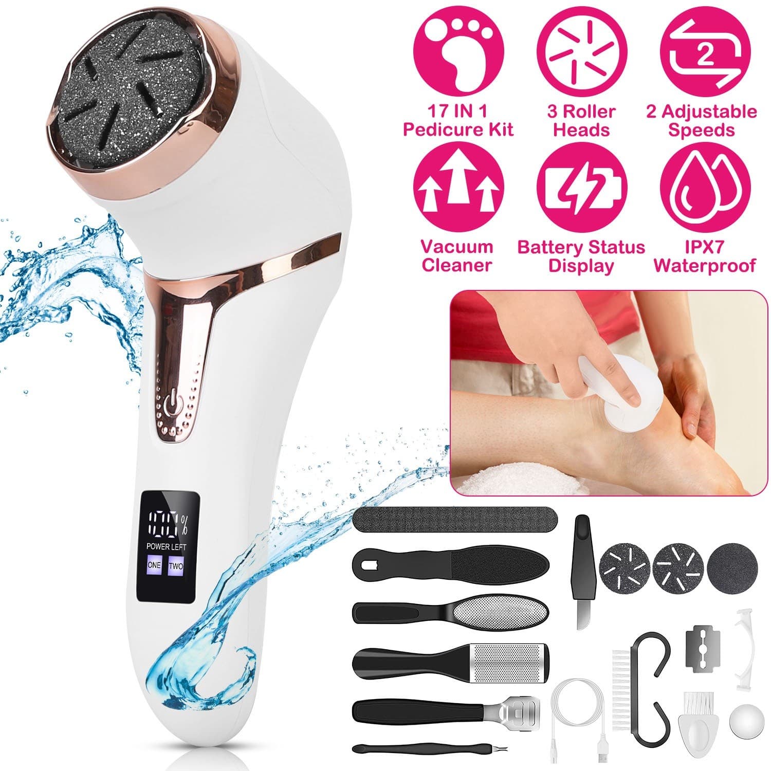 17Pcs Electric Foot Callus Remover With Vacuum Foot Grinder Rechargeable Foot Fi