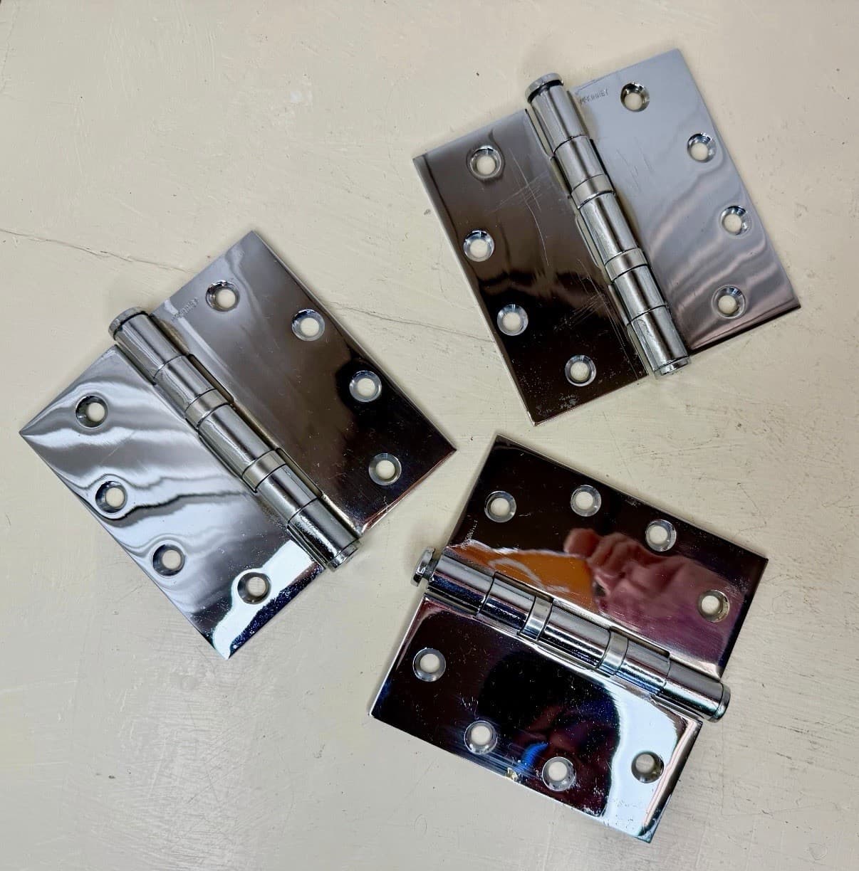 McKinney 4.5x4.5 Chrome Over Brass Door Hinges Set of 3 Heavy Duty