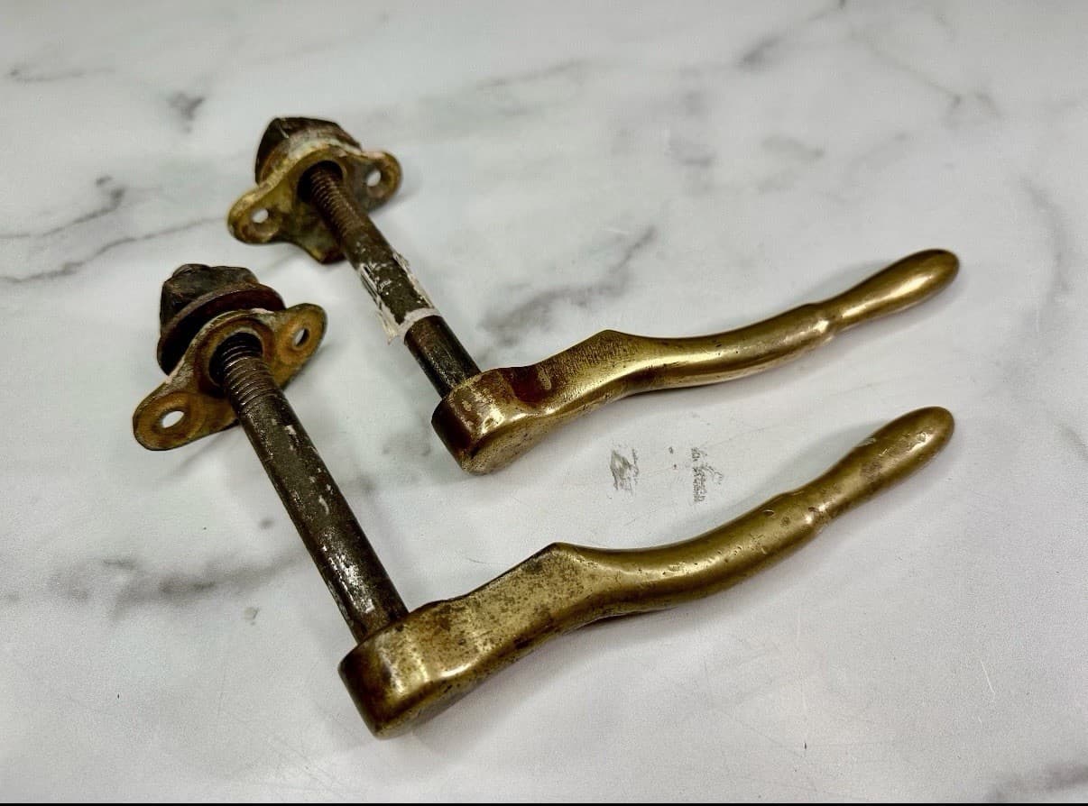 Vintage Solid Brass Door Pull Handles Pair Commercial Architectural Hardware