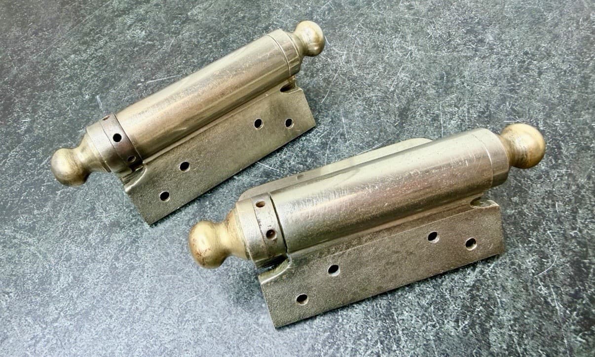 Vintage Chicago Triplex Spring Hinges Copper Finish 4x3.4 Double Action Pair