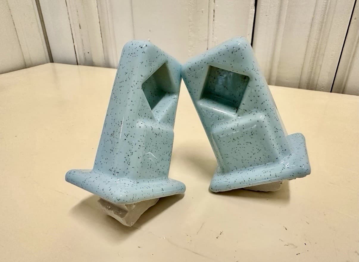 Vintage Blue Speckled Ceramic Towel Bar Brackets Pair Bathroom Salvage