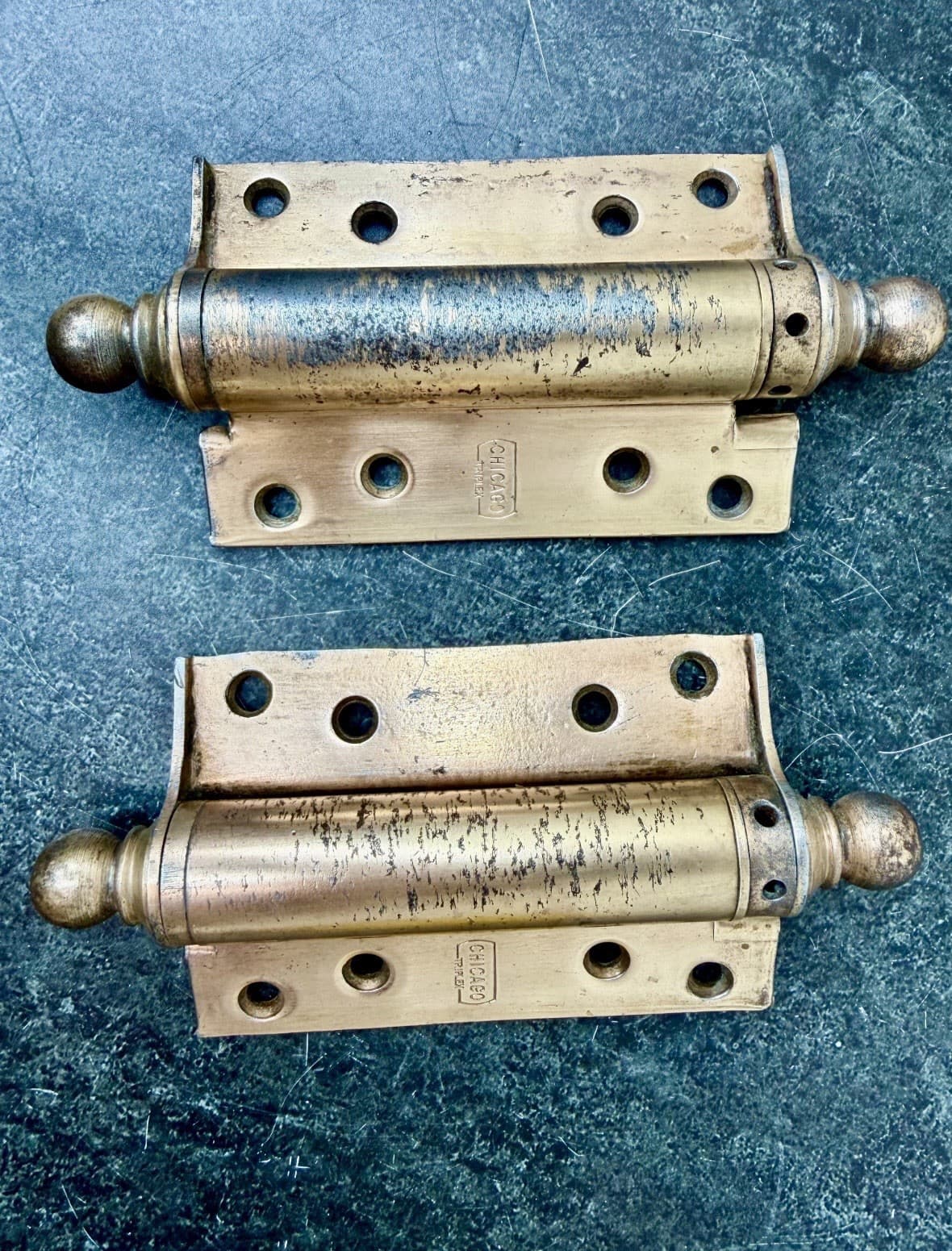 Vintage Chicago Triplex Bathroom Stall Hinges 3.75x3.5 Double Action Pair