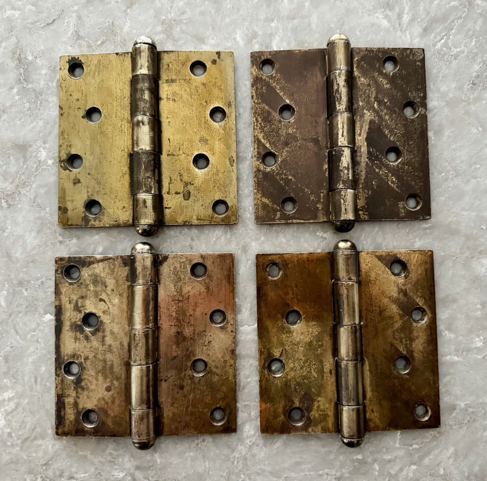 Vintage Stanley SW Sweetheart Steel Door Hinges 4” x 4” Set of 4 Brass Wash