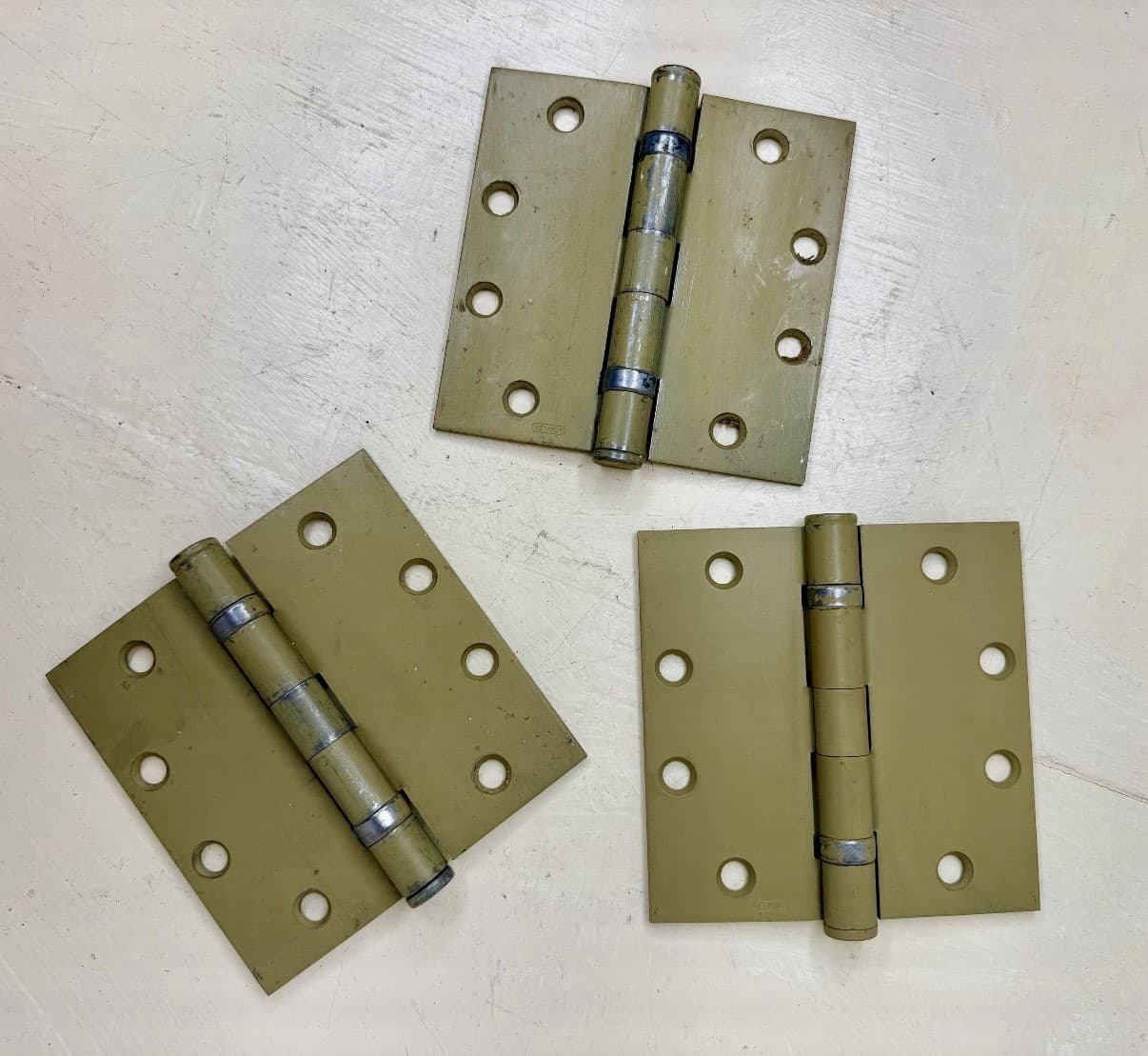 Vintage Stanley Steel Door Hinges Set of 3 Original Green Finish 4.5x4.5