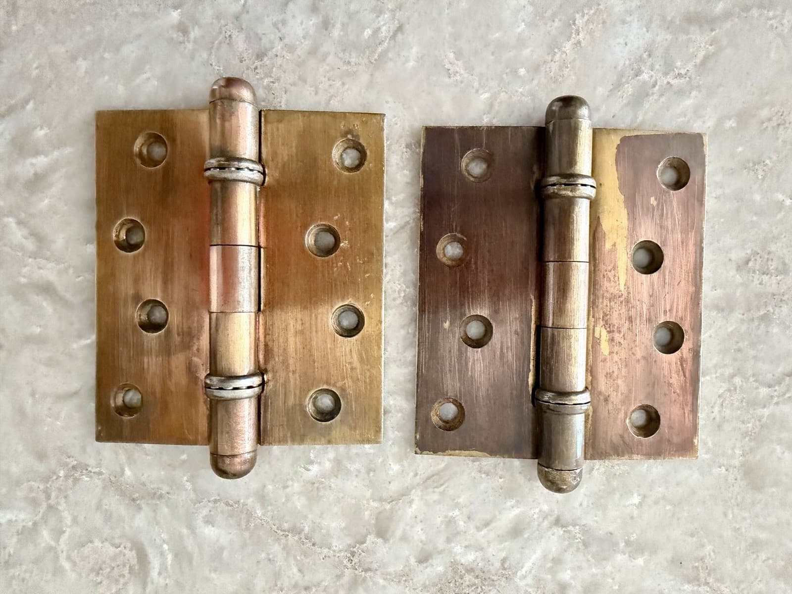 Vintage Stanley SW Sweetheart 239 Ball Bearing Hinges Copper Wash 3.5x4 Pair