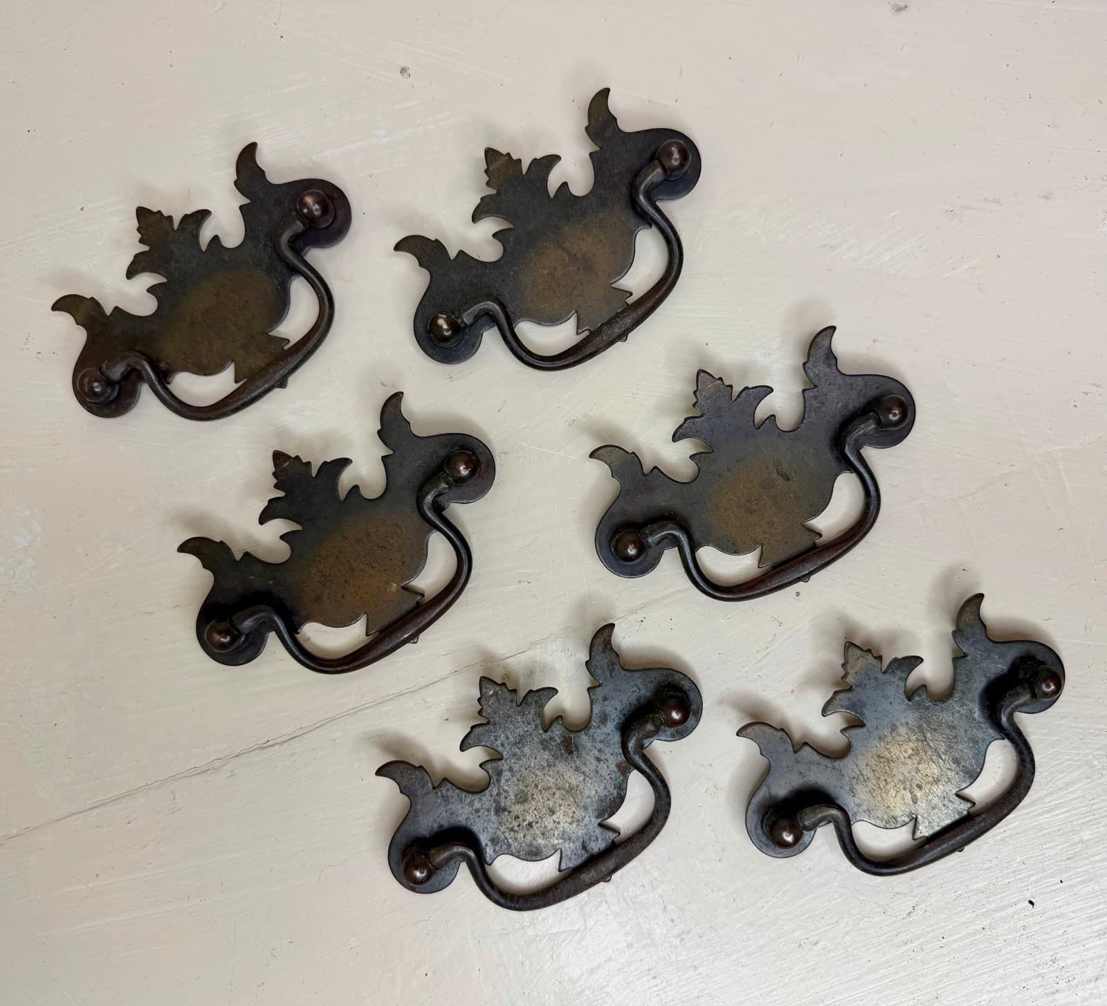 Vintage Steel Batwing Drawer Pulls Set of 6 – Chippendale – 3” centers