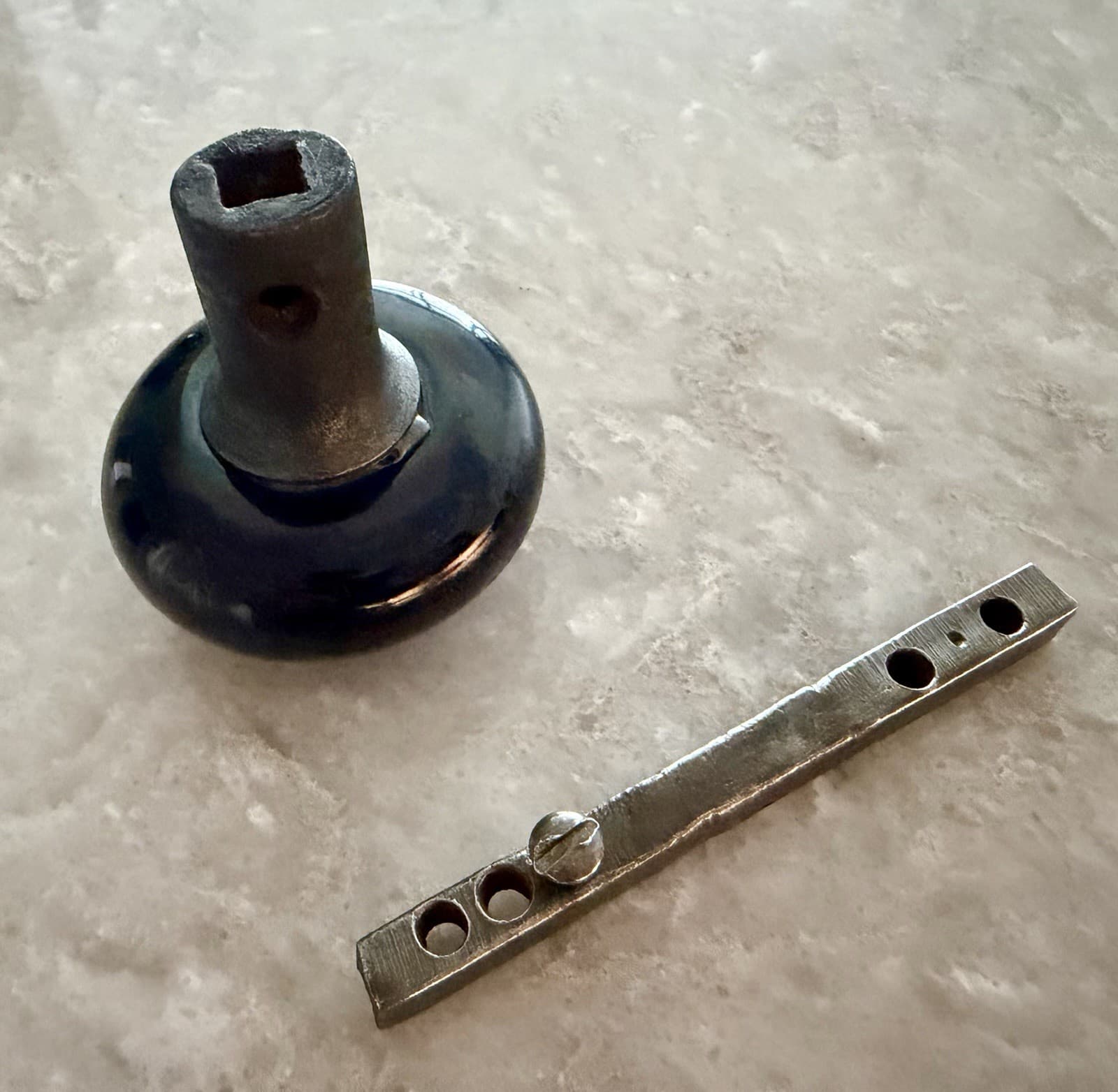 Antique Dark Brown Porcelain Door Knob Cast Iron Collar Adjustable Post