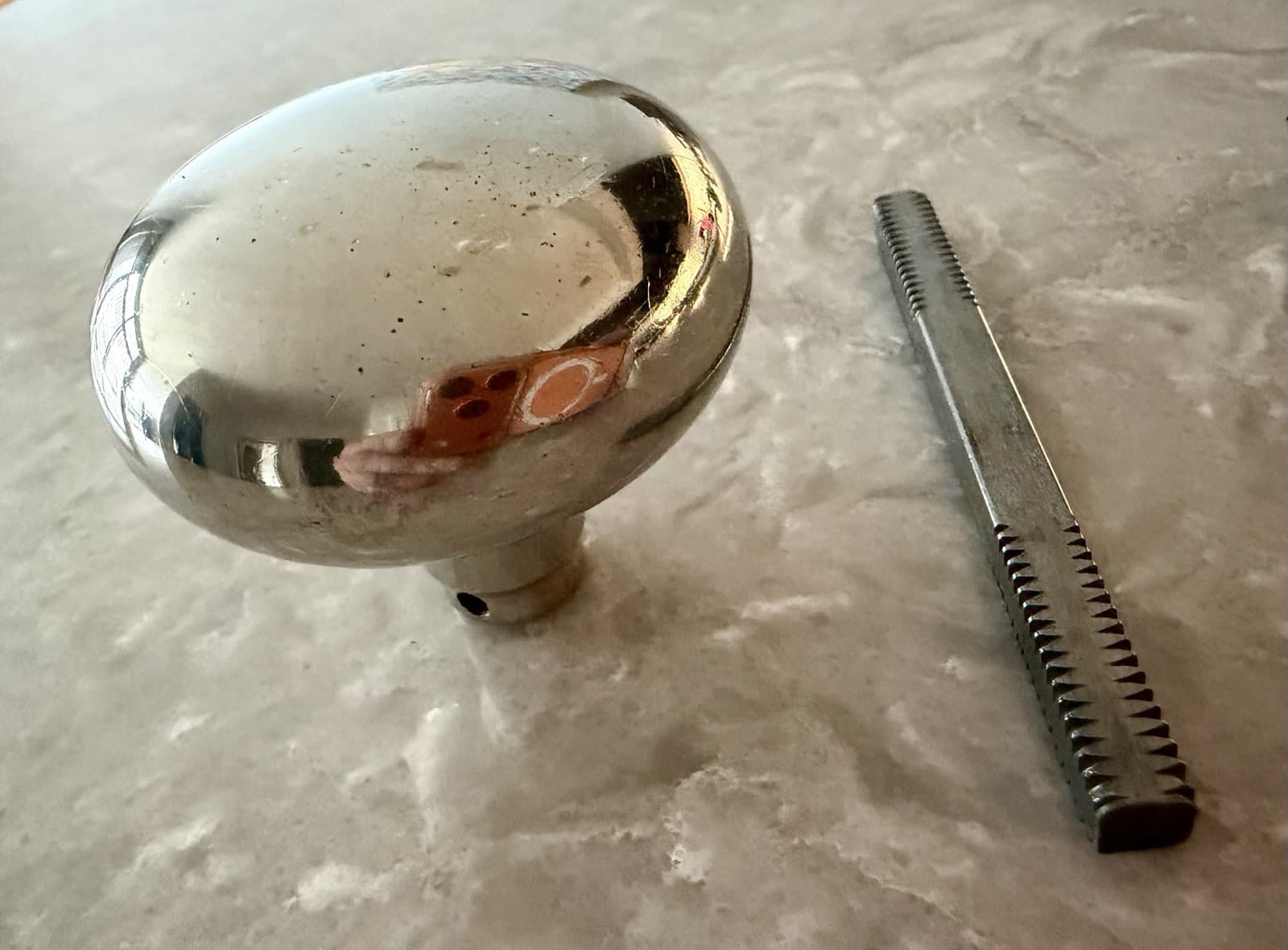 Vintage Nickel Plated Brass Oval Door Knob w Threaded Spindle Salvage