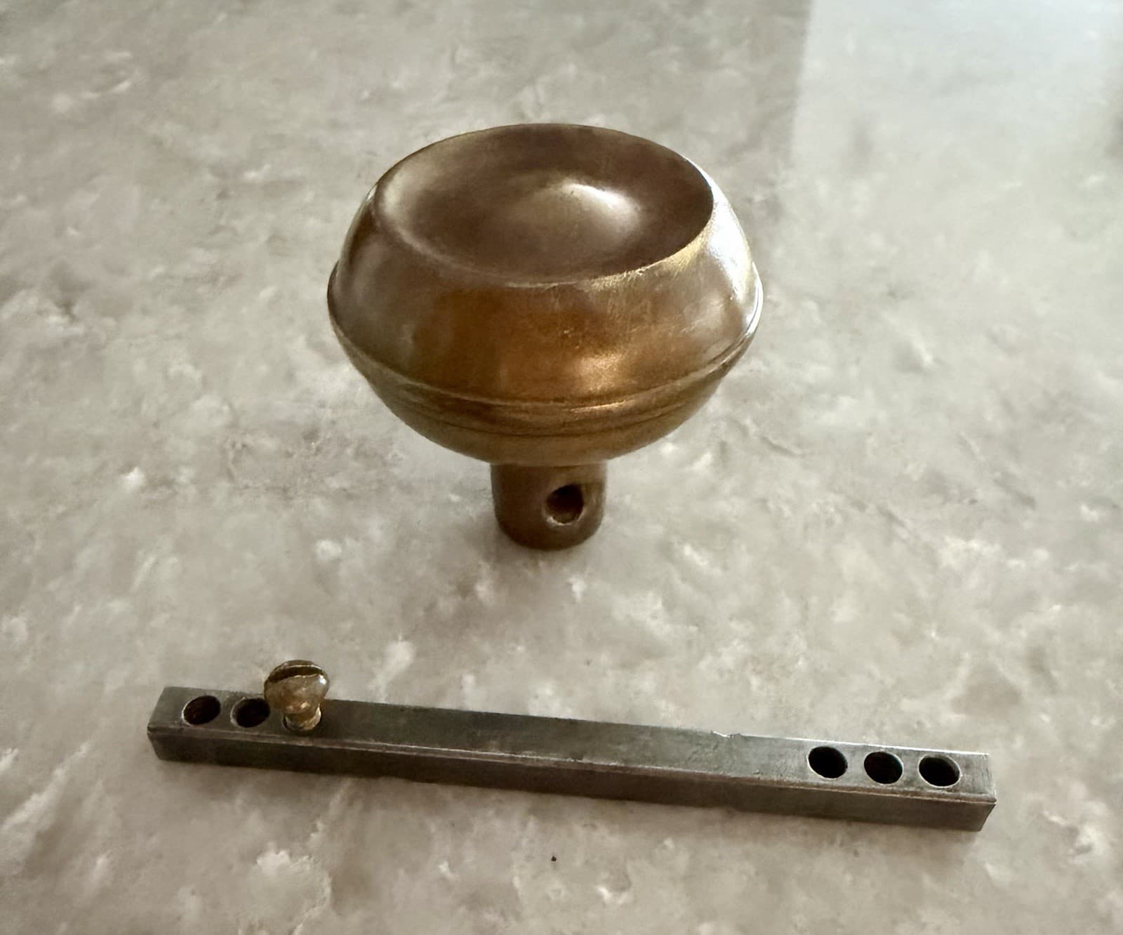 Vintage Stamped Brass Round Door Knob w Original Spindle Architectural Salvage