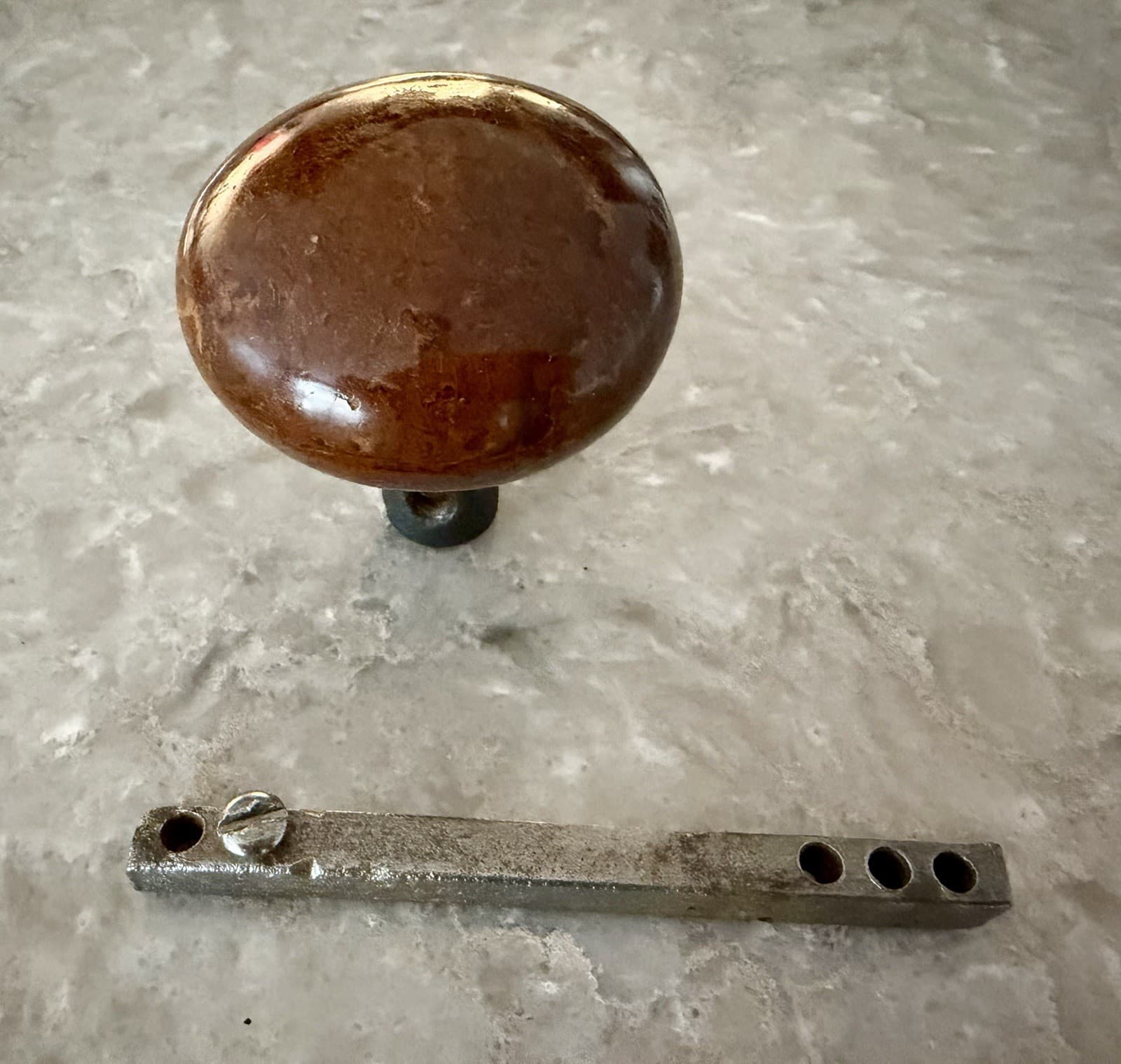 Antique Brown Bennington Clay Ceramic Door Knob w Adjustable Post