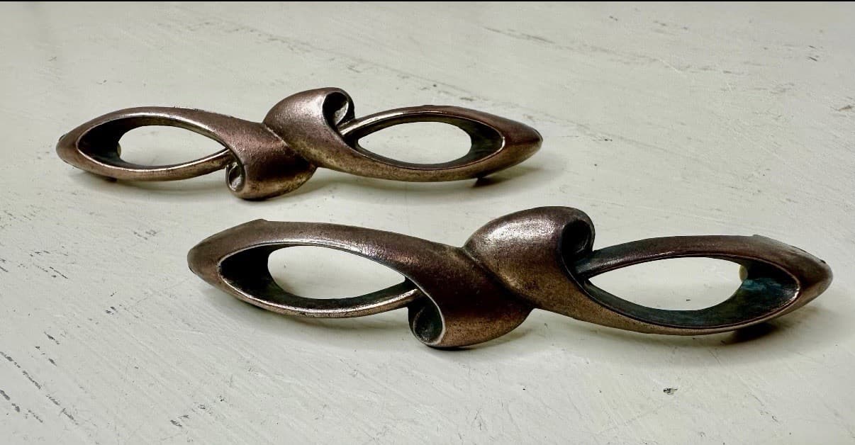 Vintage Cast Metal Cabinet Drawer Pulls Set of 2 Mid Century Modern
