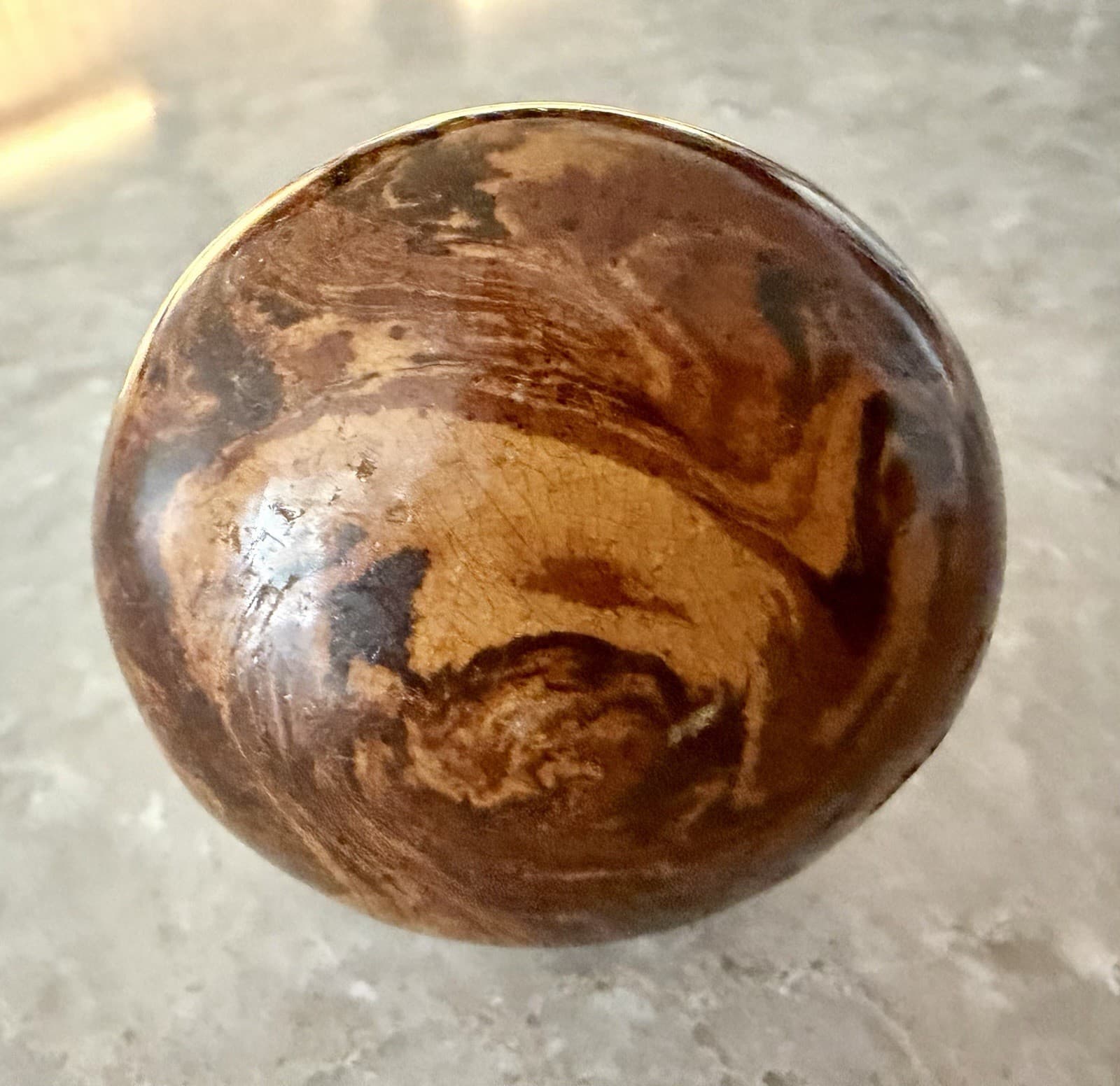 Antique Bennington Brown Swirl Porcelain Door Knob Fixed Spindle Victorian