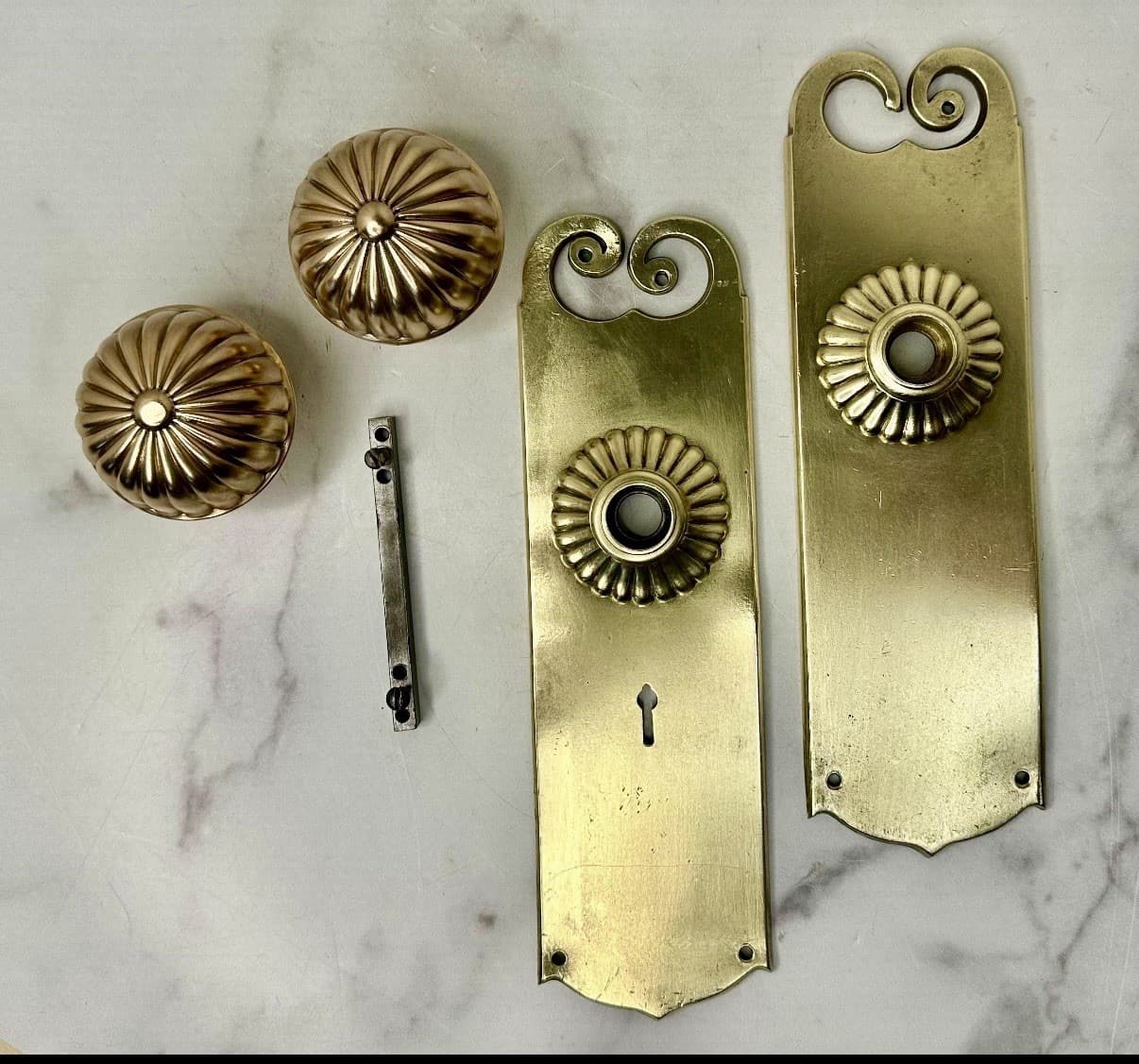 Antique P & F Corbin Brass Door Knob Set: Radially Fluted Design