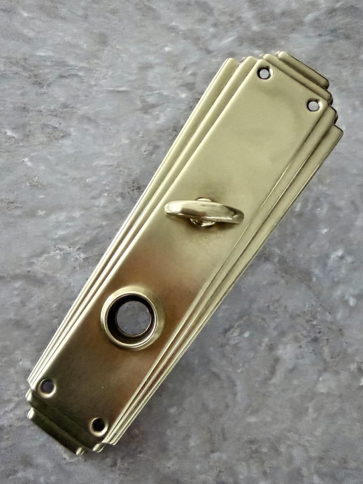 Antique Art Deco Brass Bathroom Door Backplate Thumbturn Privacy 2.5x8