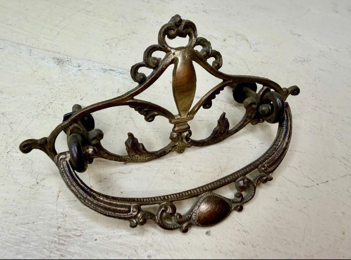 Antique Victorian Brass Drawer Pull Eastlake Style Ornate Bail Handle