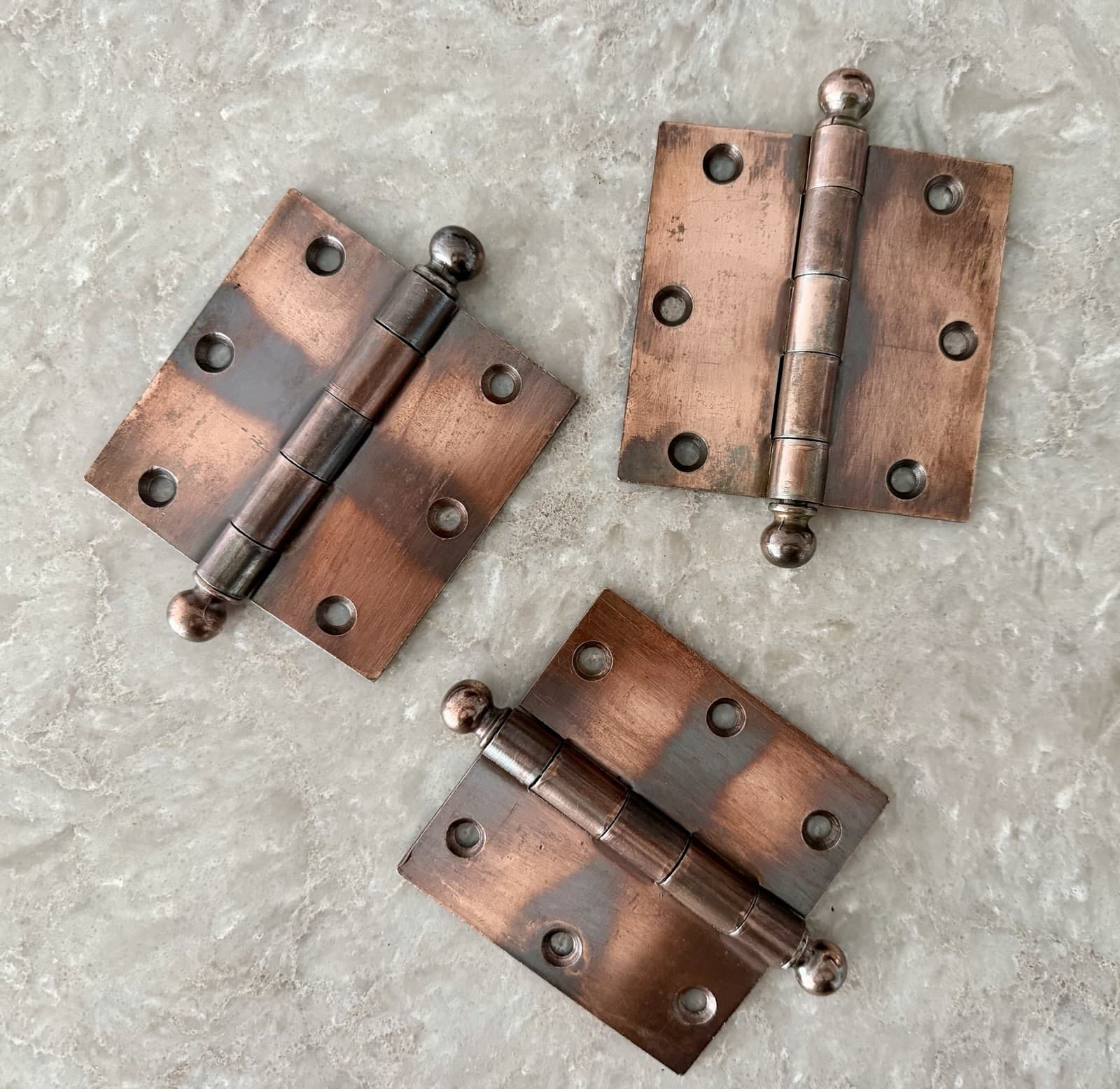 3 Stanley SW Sweetheart 3.5x3.5 Ball Tip Steel Door Hinges Copper Finish