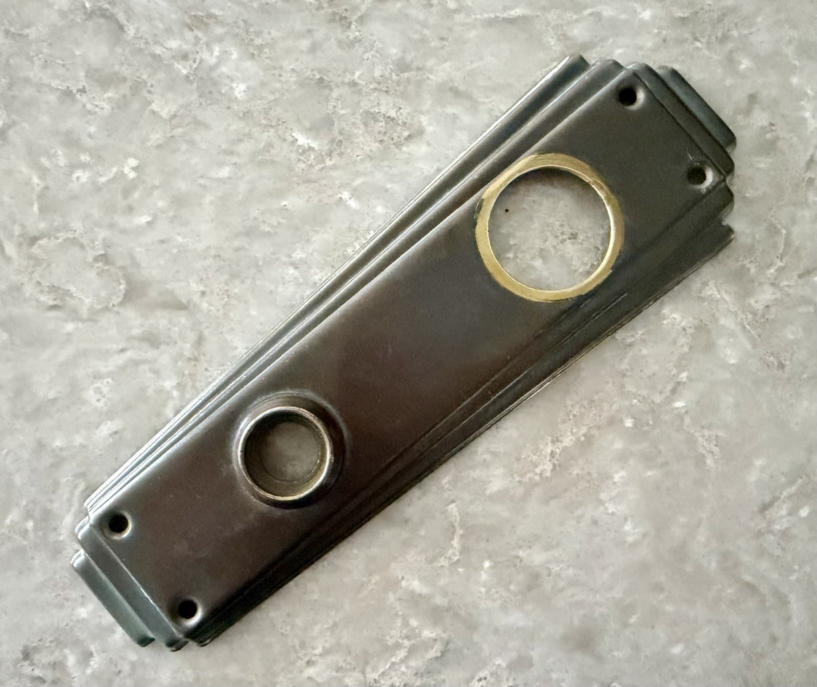 Antique Art Deco Brass Door Backplate Escutcheon 2.5x8 Dark Bronze Finish