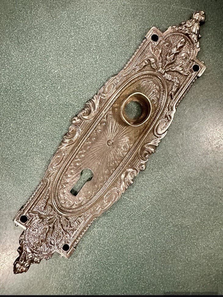 Antique Copper-Plated Cast Iron Door Plate - French Renaissance