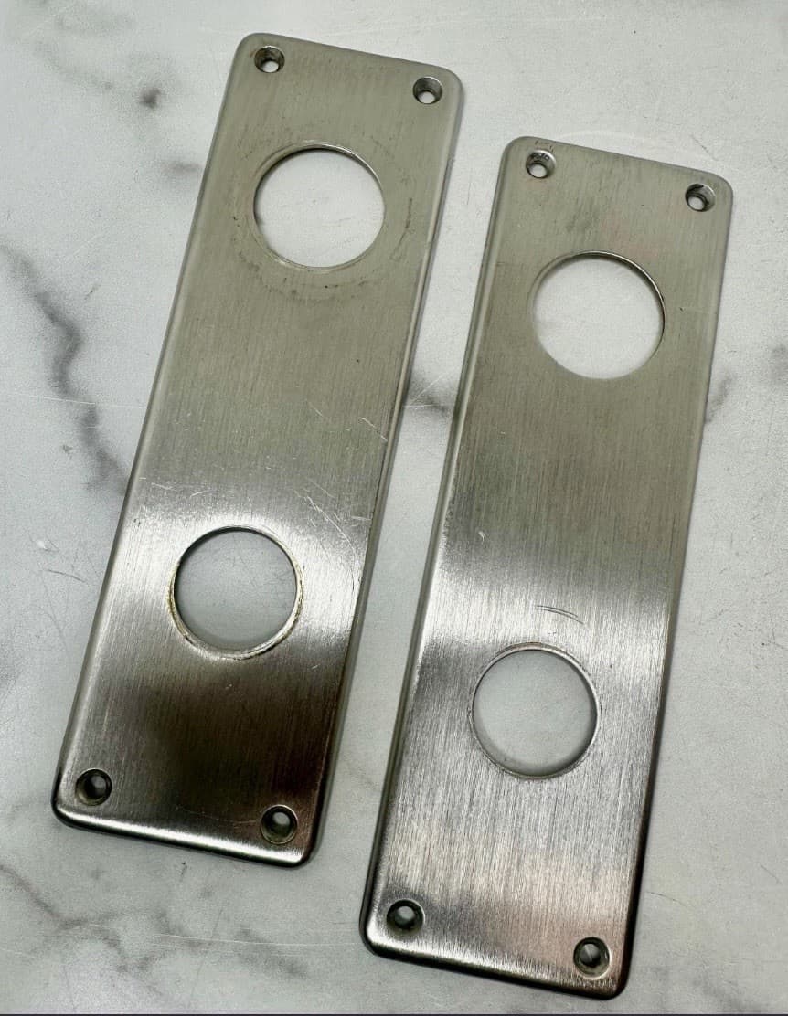 Set of 2 Modern Nickel Over Brass Door Plates – Polished – 2.25"W x 7.5"H