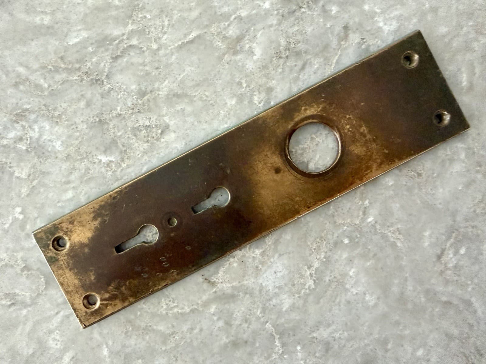Vintage Sargent Brass Double Keyhole Door Plate Backplate 1-7/8 x 7-3/8