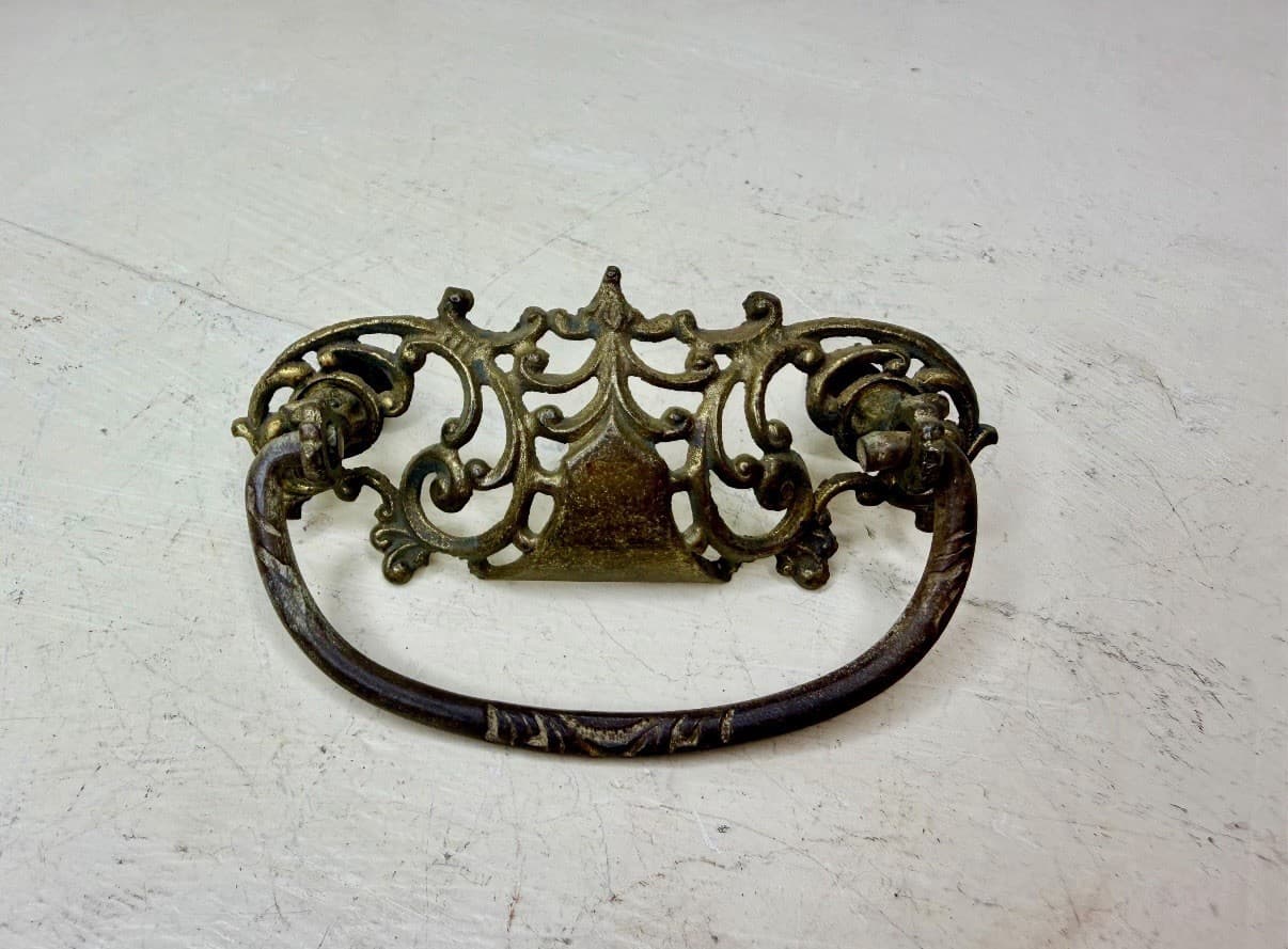 Antique Victorian Brass Drawer Pull Eastlake Ornate Bail Handle 3" Spread