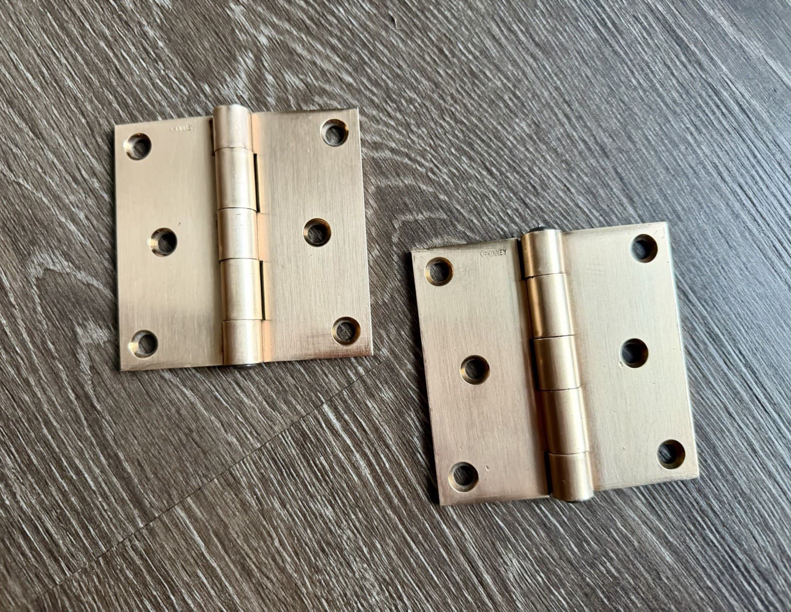 Pair McKinney Solid Brass 3.5” x 3.5” Full Mortise Door Hinges Satin Finish
