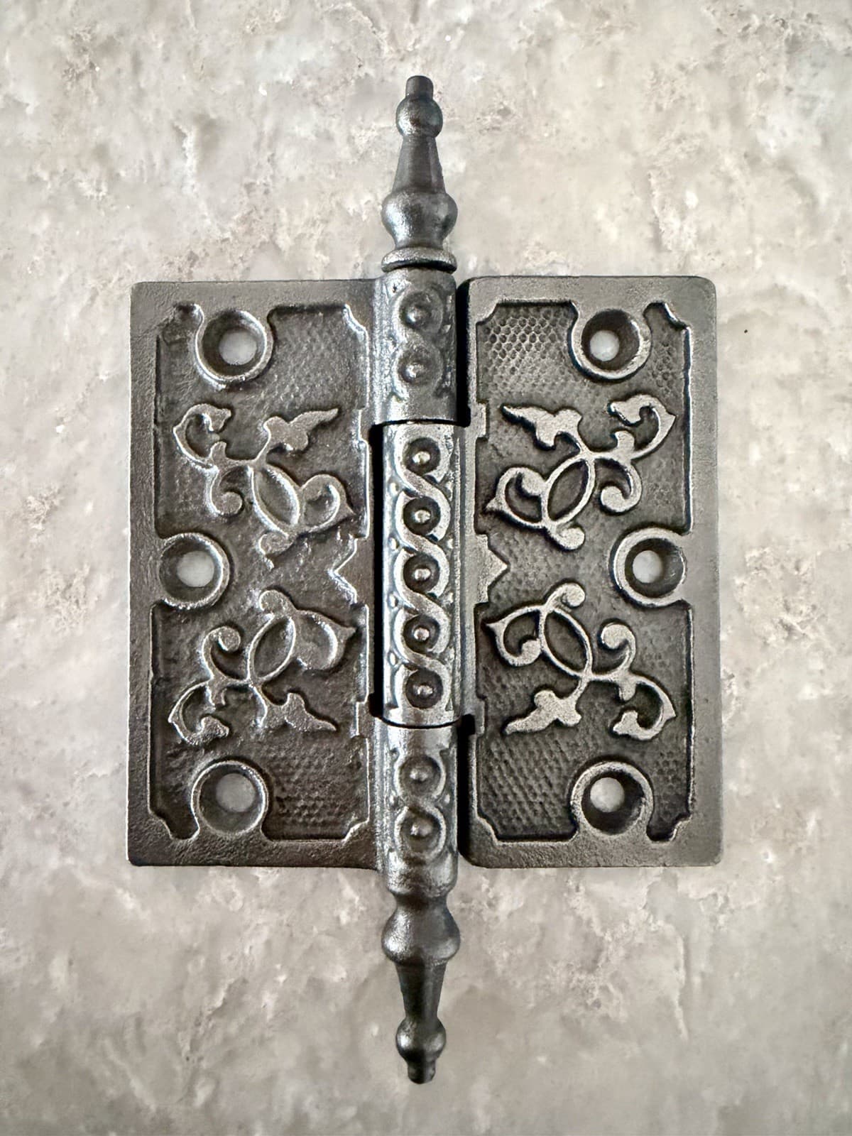 Antique 4” x 4” Cast Iron Eastlake Steeple Tip Door Hinge Victorian Ornate