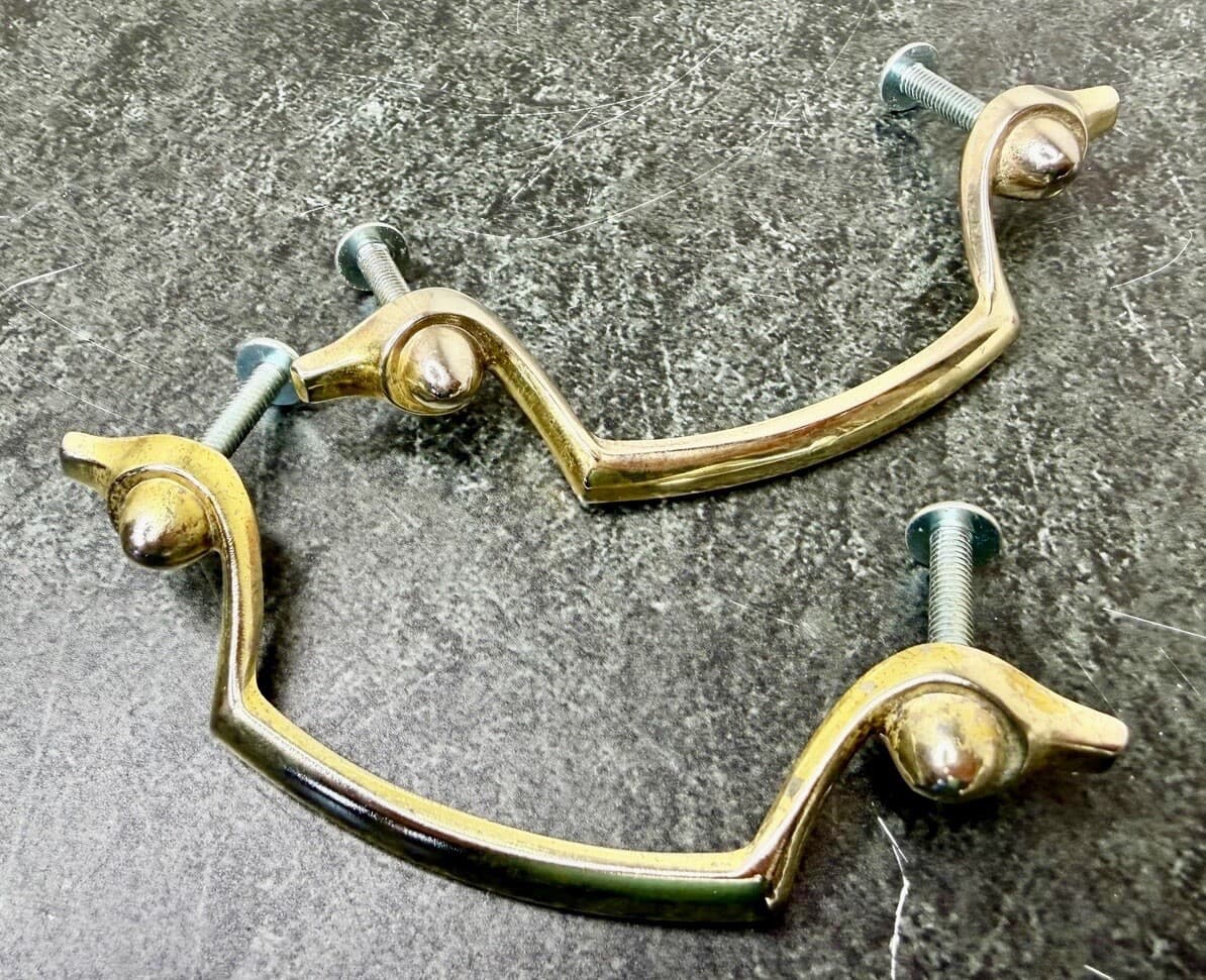 Vintage Polished Brass Cabinet Drawer Pull Handles Set of 2 – 3” Centers