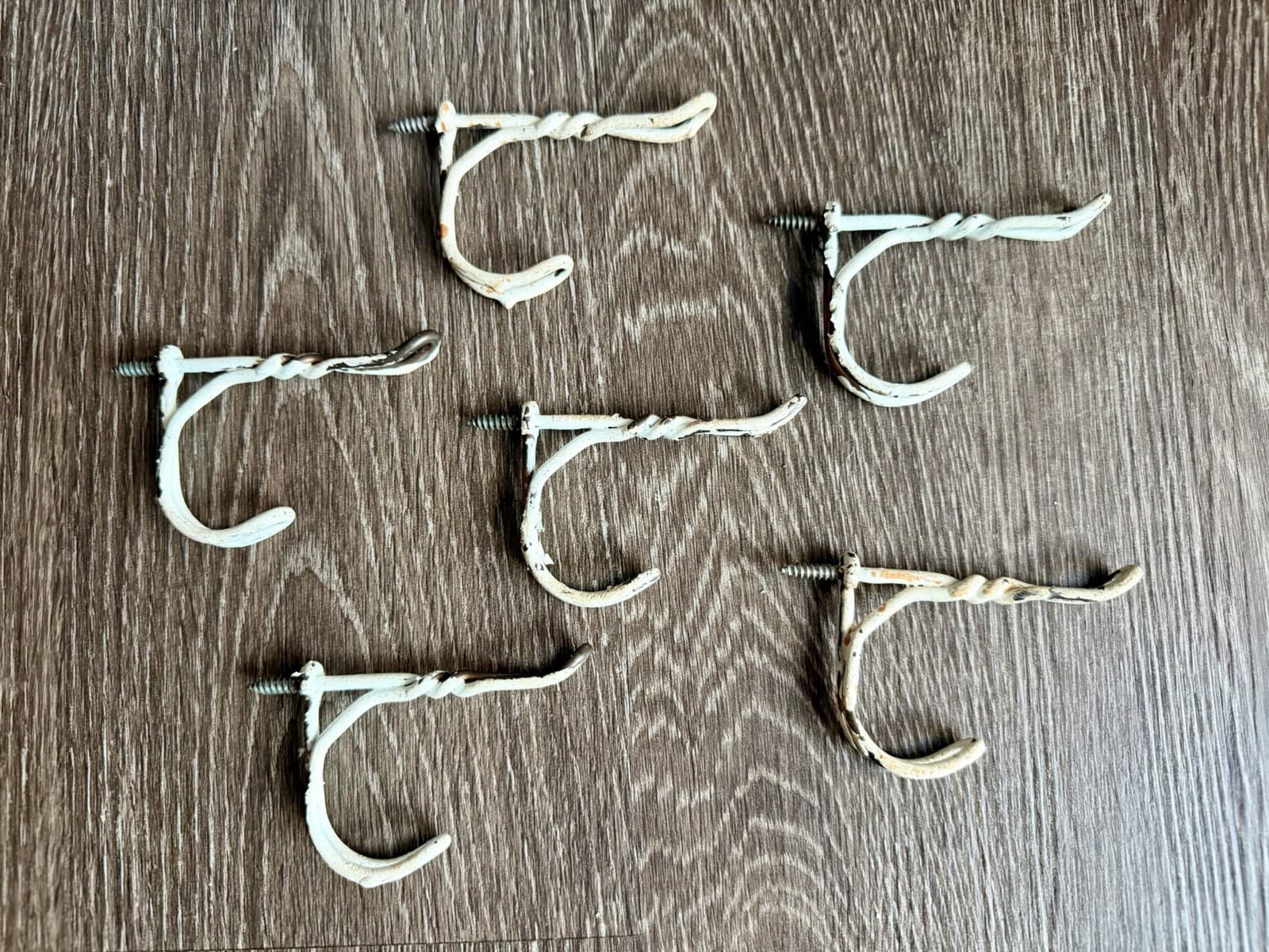 Vintage Twisted Wire Coat Hat Hooks Set of 6 Screw-In Farmhouse Schoolhouse
