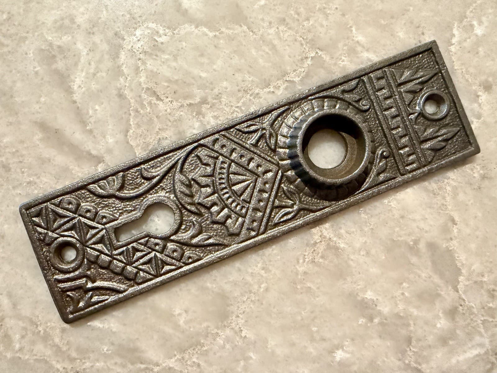 Antique Eastlake Cast Iron Door Plate Backplate 5¼” x 1½” Victorian