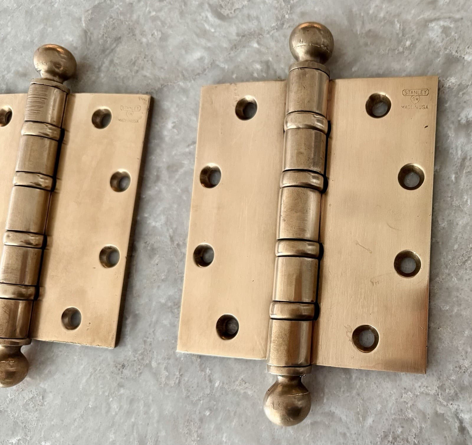 Pair Stanley SW 5x5 Solid Brass Ball Bearing Ball Tip Door Hinges USA