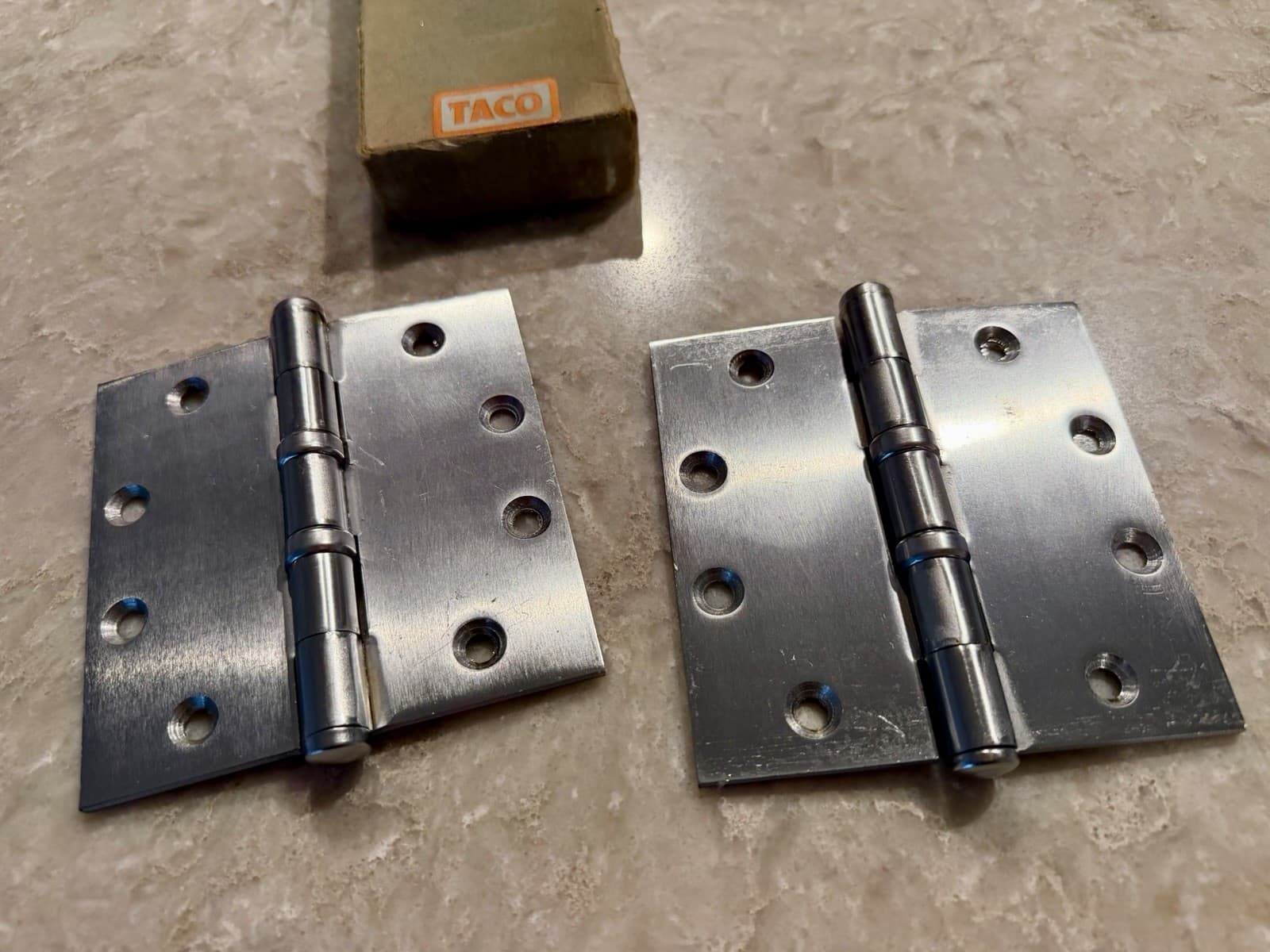 NOS TACO 4.5” x 4.5” Steel Commercial Door Hinges Satin Chrome Pair