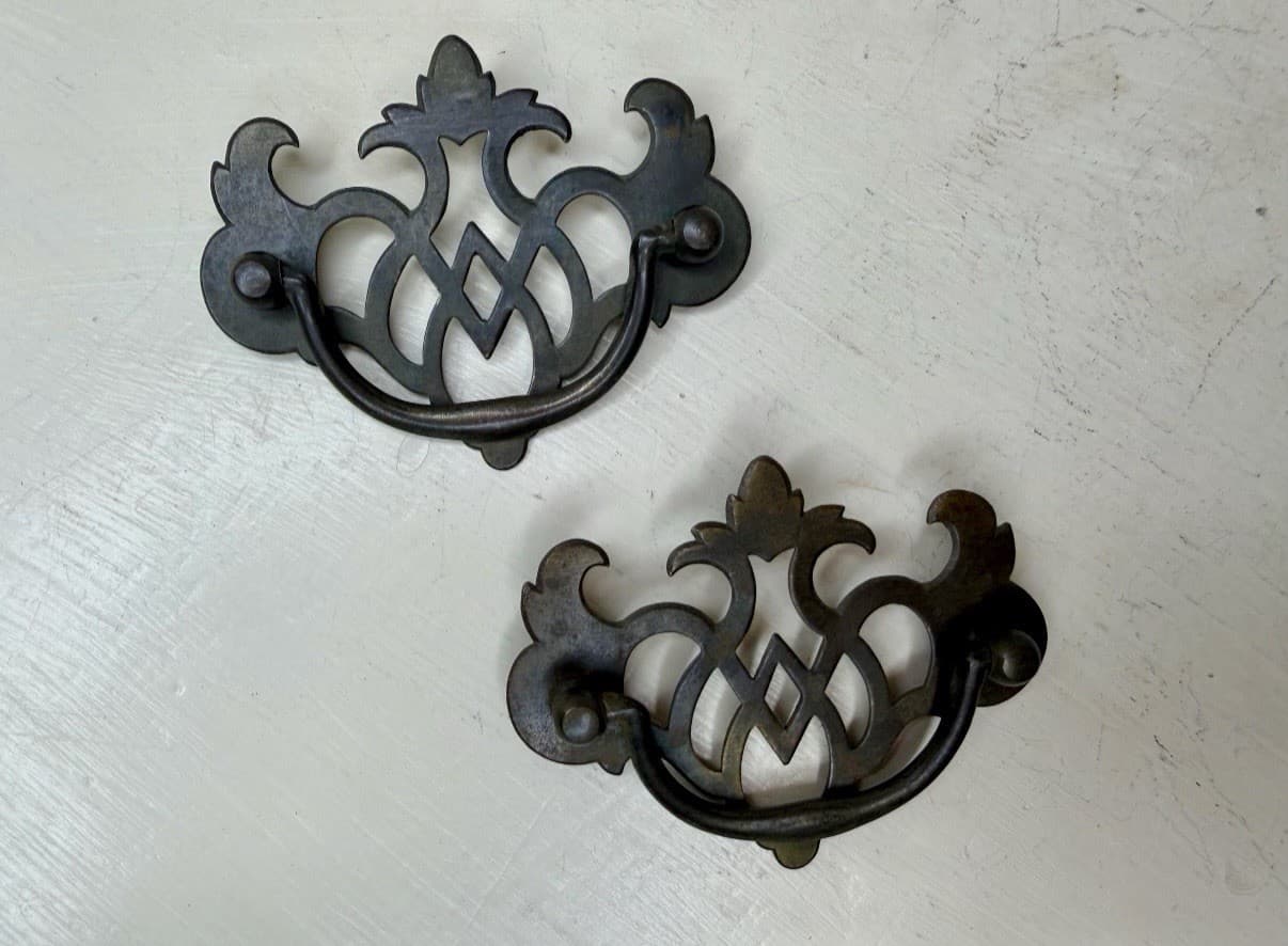 Vintage Gothic Steel Batwing Bail Drawer Pulls Set of 2 Cabinet Handles 3.25”
