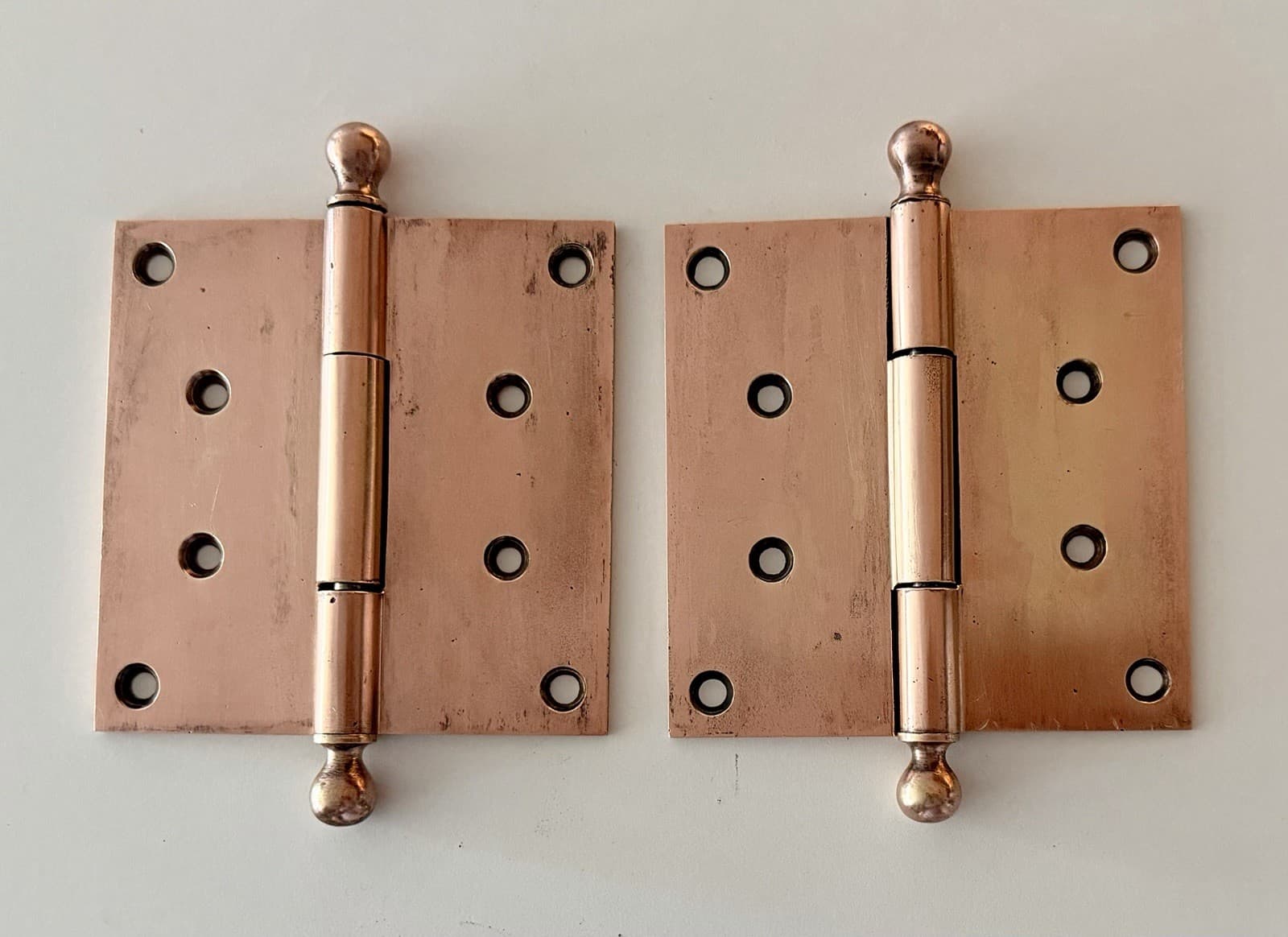 Solid Brass Ball Tip Door Hinges 4.5 x 4.5 Copper Finish Heavy Duty Pair