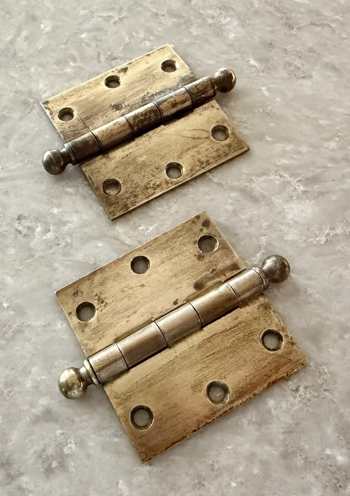 Pair Vintage Stanley 3” x 3” Steel Ball Tip Door Hinges Made in USA