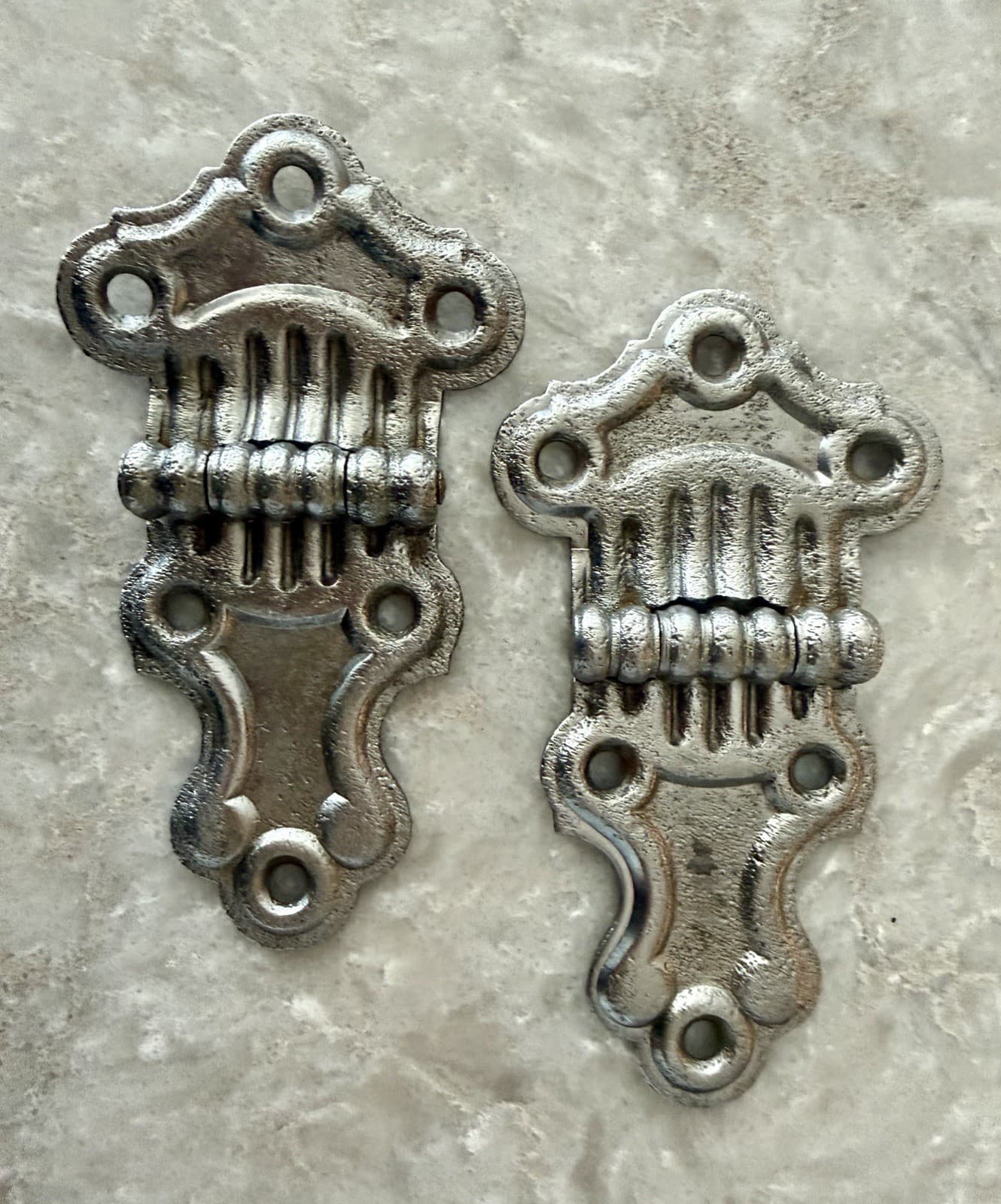 Pair Stanley SW Cast Iron Ornamental Surface Hinges 4-3/4” Antique VTG