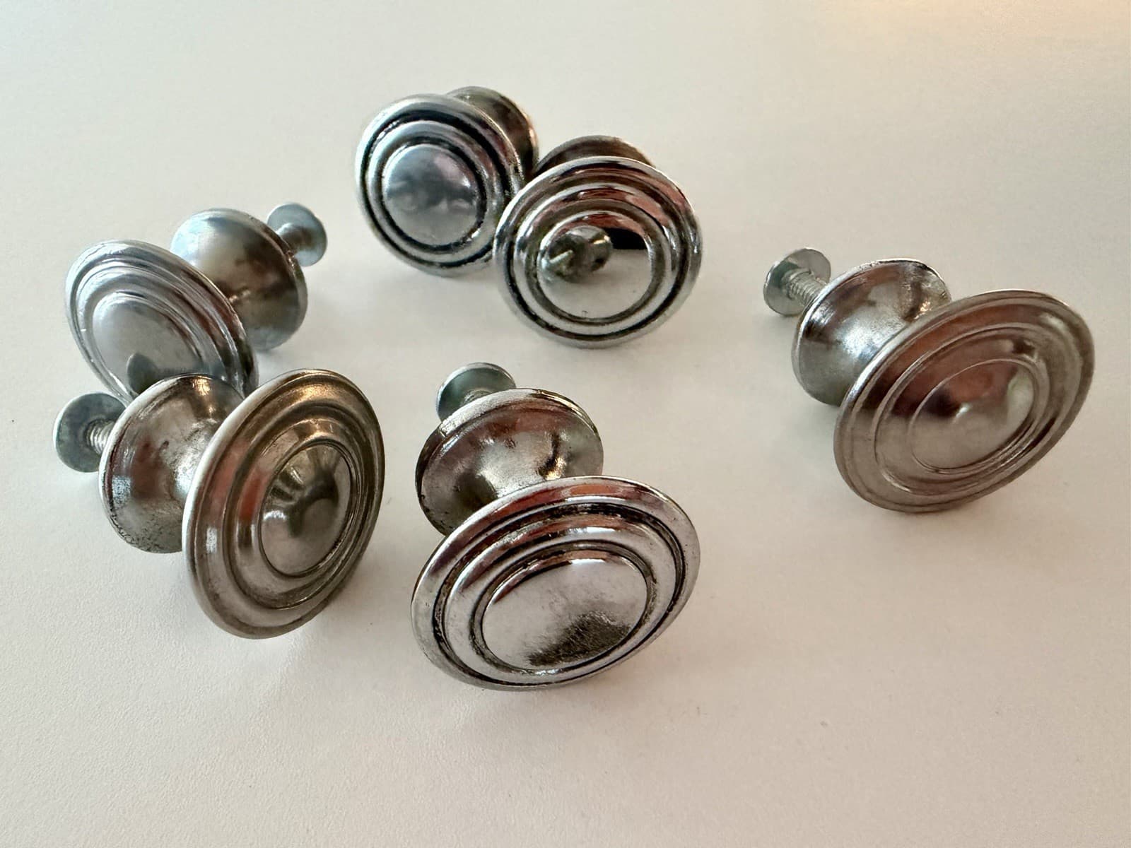 Set of 6 Vintage Steel Cabinet Drawer Knobs Concentric Circle Black Stripe 1”