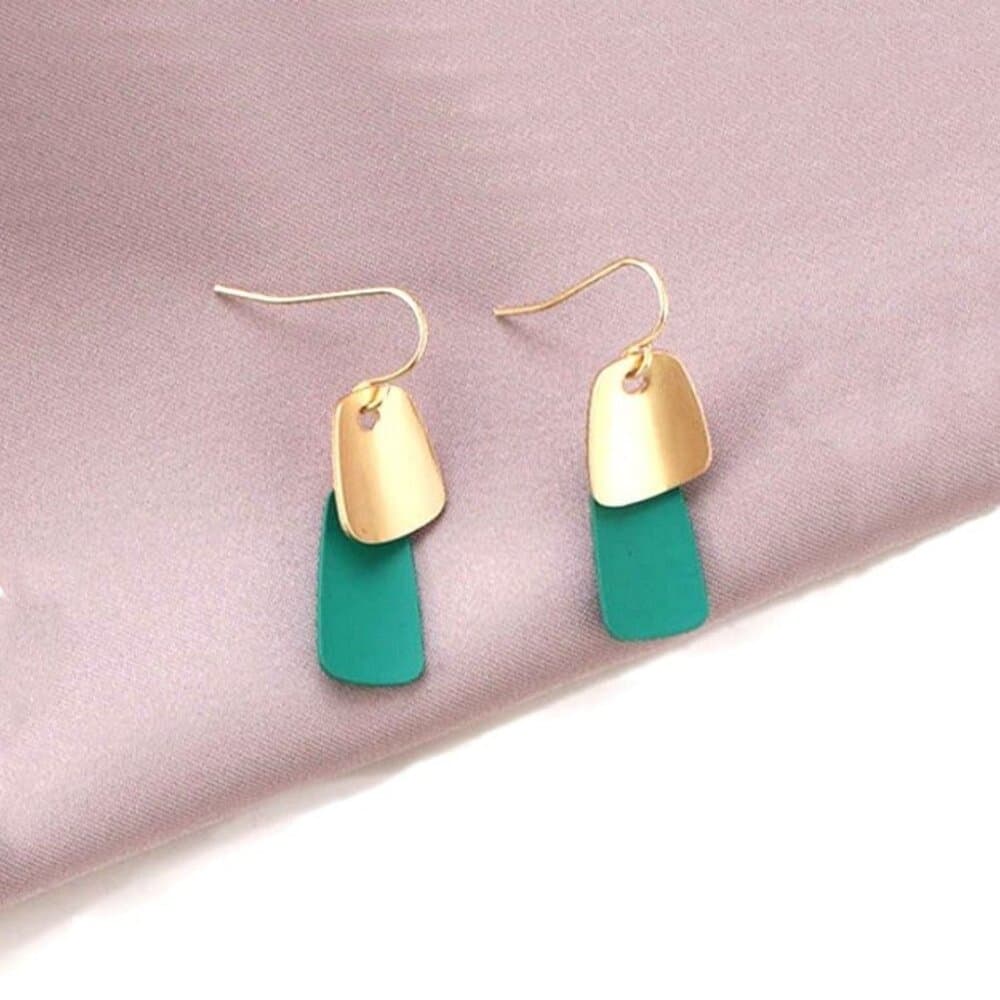 Emmie Jaise Double Layer Petal Dangle Hook Earrings Green Gold Gift Packaged