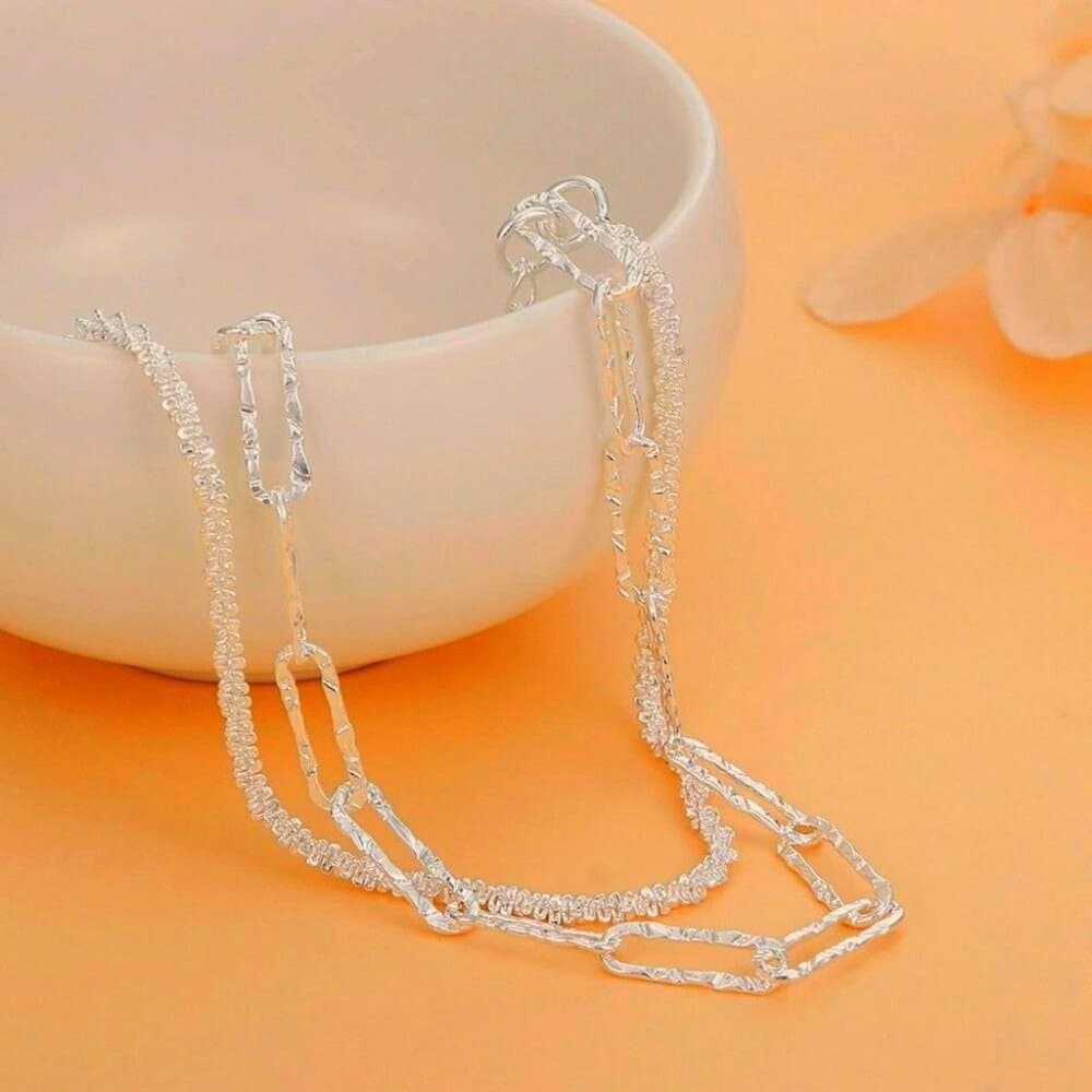 Francesca Link Shimmer Paperclip Duo Chain Sterling Silver Necklace Gift Package