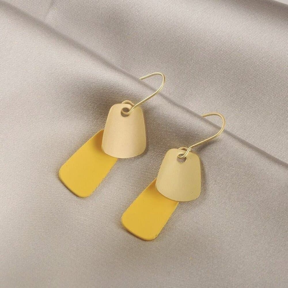 Emmie Jaise Double Layer Petal Dangle Hook Earrings Yellow Gold Gift Packaged