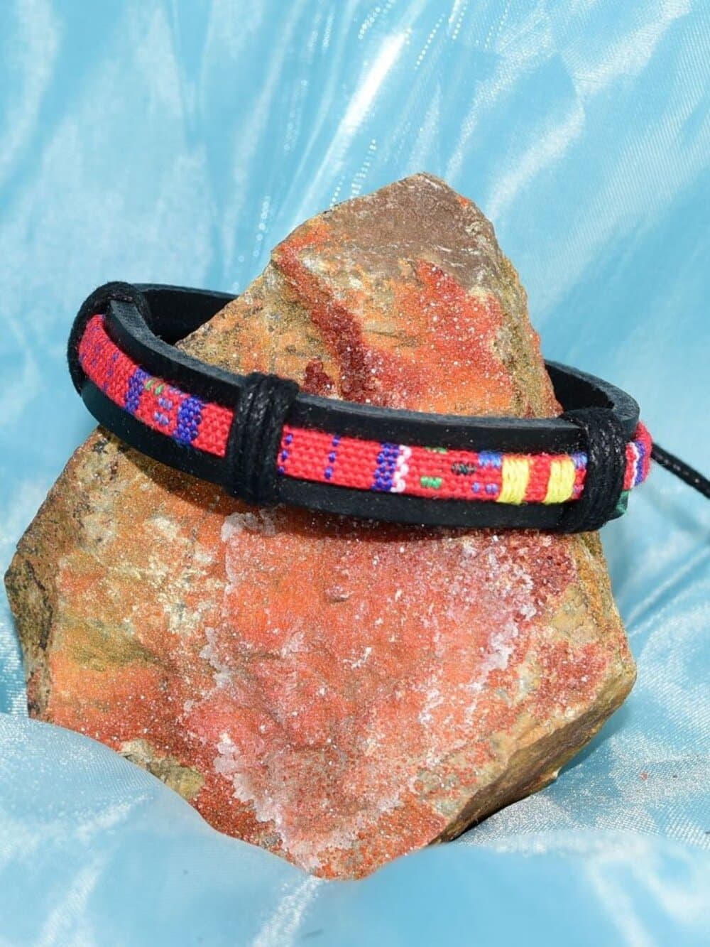Azete Tapestry Sliding Tie Bracelet Black Red Multicolor Mens Gift Boxed