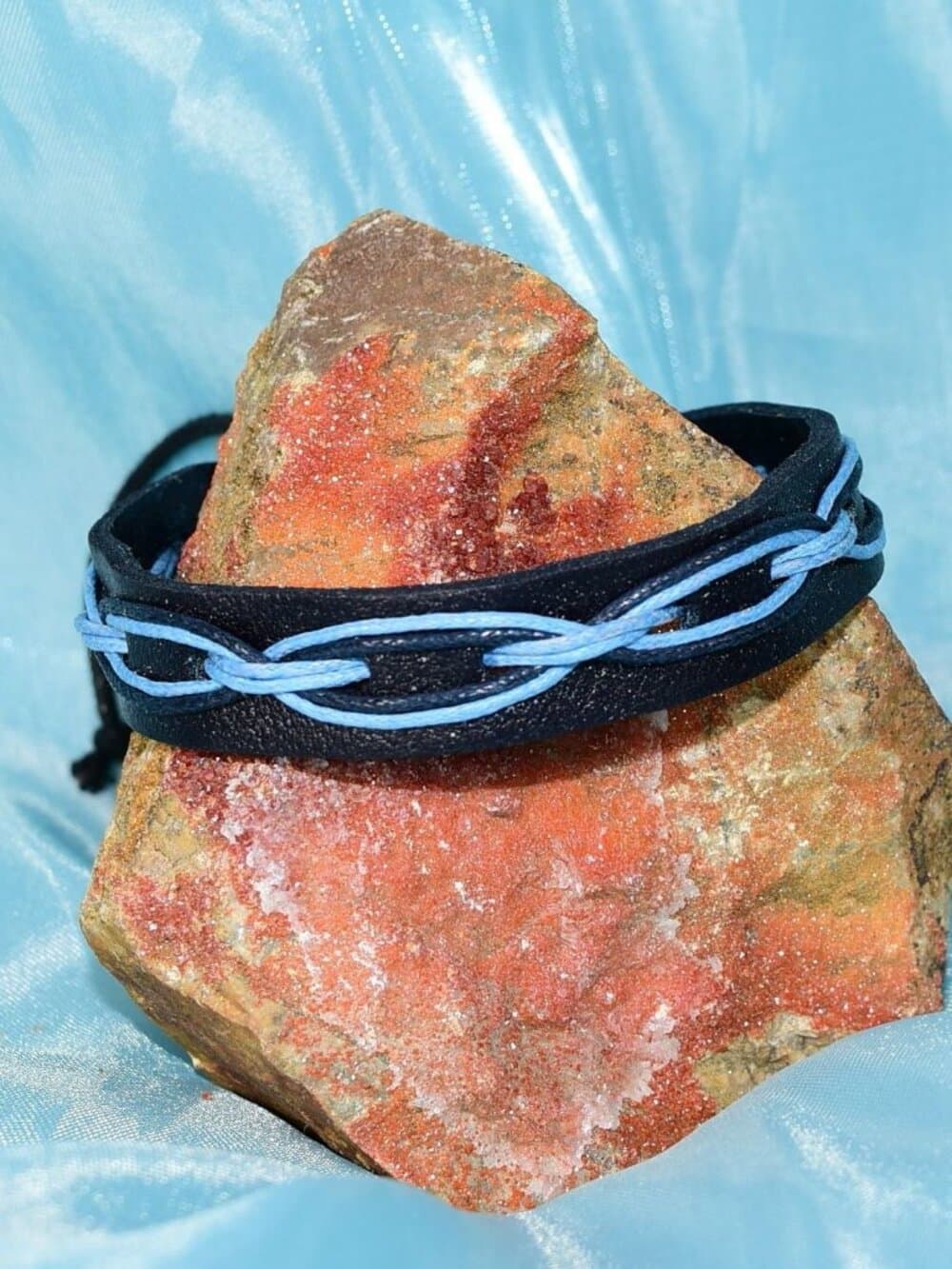 Malik Punch Weave Hemp Leather Bracelet Black Blue Mens Gift Packaged