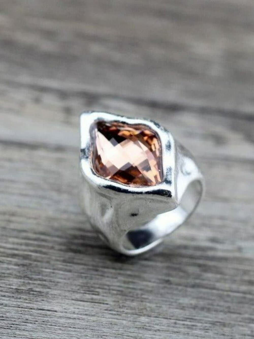 Zuri Cadance Pink Orange Crystal Size 8 Silver Ring Mens Gift Boxed